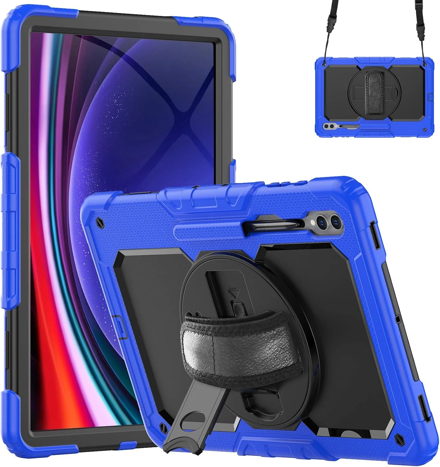 کیف محافظ تبلت سنگین نینسی برای سامسونگ گلکسی تب S10 Ultra 14.6 اینچ، کاور سیلیکونی ضد ضربه رنگین کمانی 3 در 1 با نگهدارنده مداد، بند شانه، بند دستی، پایه تاشو