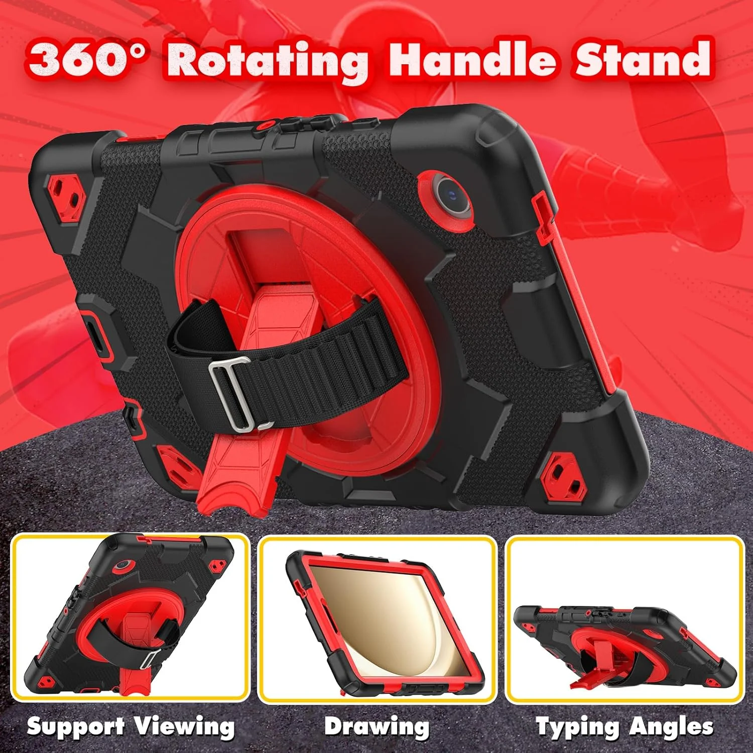 کیف تبلت nincyee برای Samsung Galaxy Tab A9 8.7 اینچ 2023، کیف سیلیکونی ضد ضربه و مقاوم با طرح قهرمان عنکبوتی رنگین کمانی مناسب کودکان، دارای جای قلم، بند شانه، پایه تاشو چرخشی و بند دستی