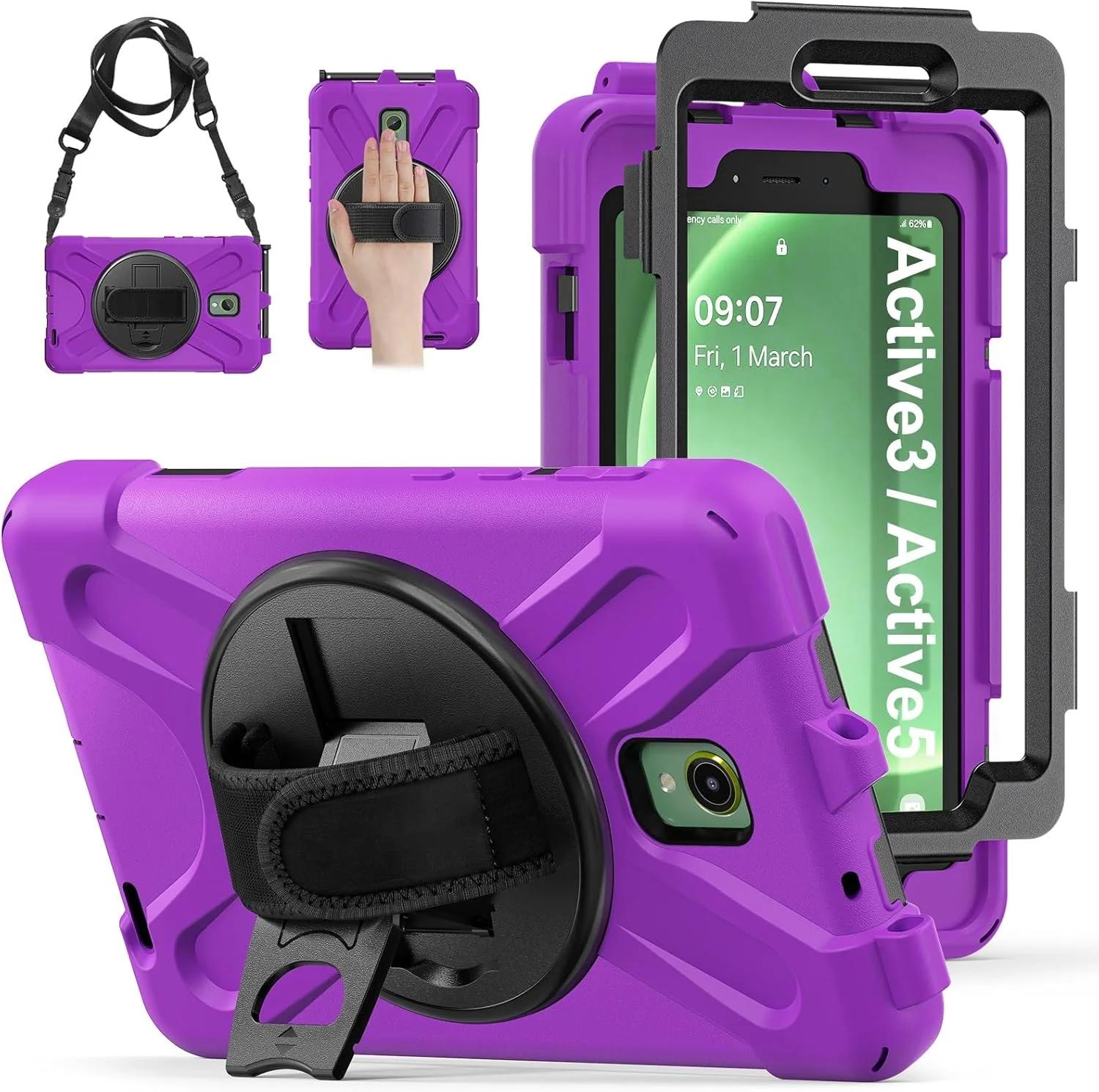 کیف تبلت سازگار با Samsung Galaxy Tab Active5 8 اینچی SM-X300، قاب محافظ سنگین و مقاوم در برابر ضربه با جای قلم و بند شانه، سازگار با Samsung Tab Active