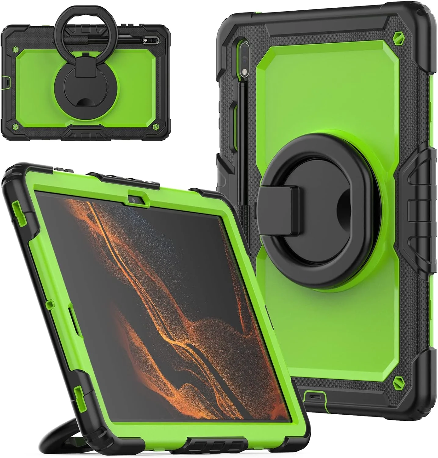 کیف محافظ تبلت سنگین نینسی برای سامسونگ گلکسی تب S8+/S7+/S7 FE 12.4 اینچ، کاور سیلیکونی ضد ضربه 3 در 1 با نگهدارنده قلم، بند شانه، پایه تاشو نامرئی