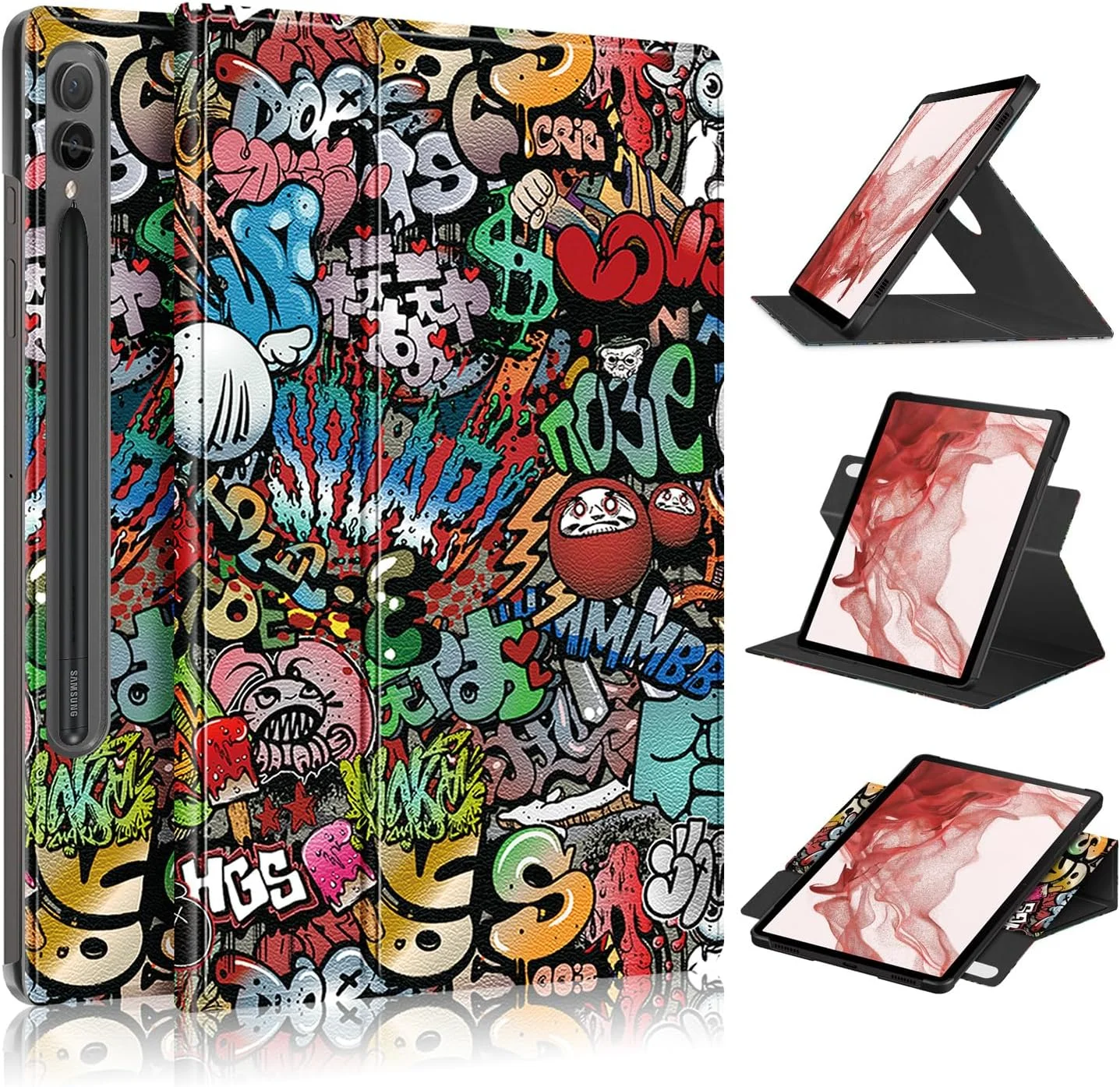 Gruattreay Tablet Case Compatible with Samsung Galaxy Tab S10 Plus/S10+ 12.4 Inch (2024),360° Rotating Support Leather Case,Color Printing Pattern PU Leather Smart Case,with Pen Slot (TY)