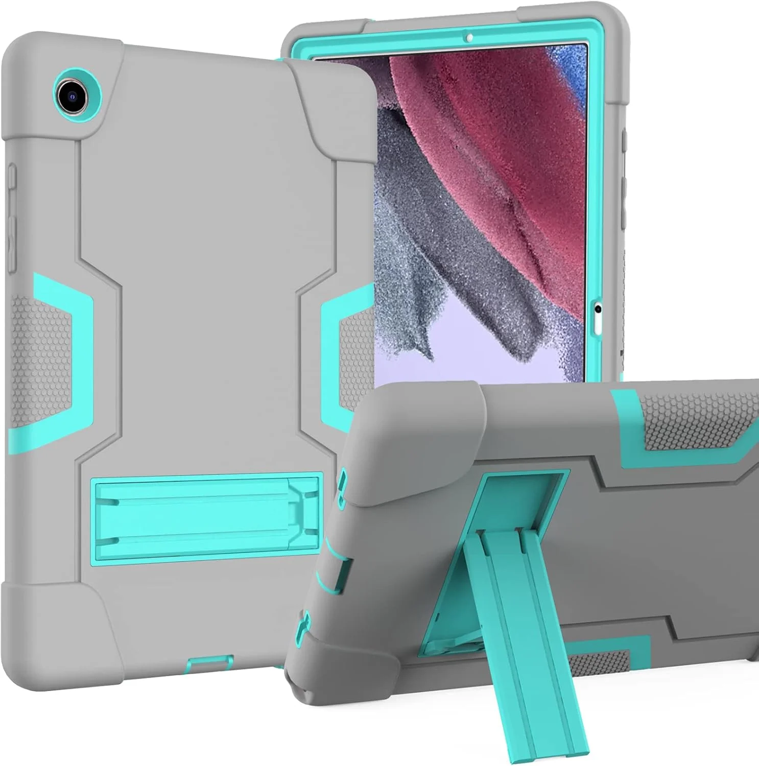 JUNJIU Galaxy Tab A8 10.5 Case, Samsung Galaxy Tab A8 Case with Kickstand, Hybrid Shockproof Rugged Cover for Samsung A8 Tablet Case 10.5 Inch (SM-X200/X205/X207),GREY+AQUA
