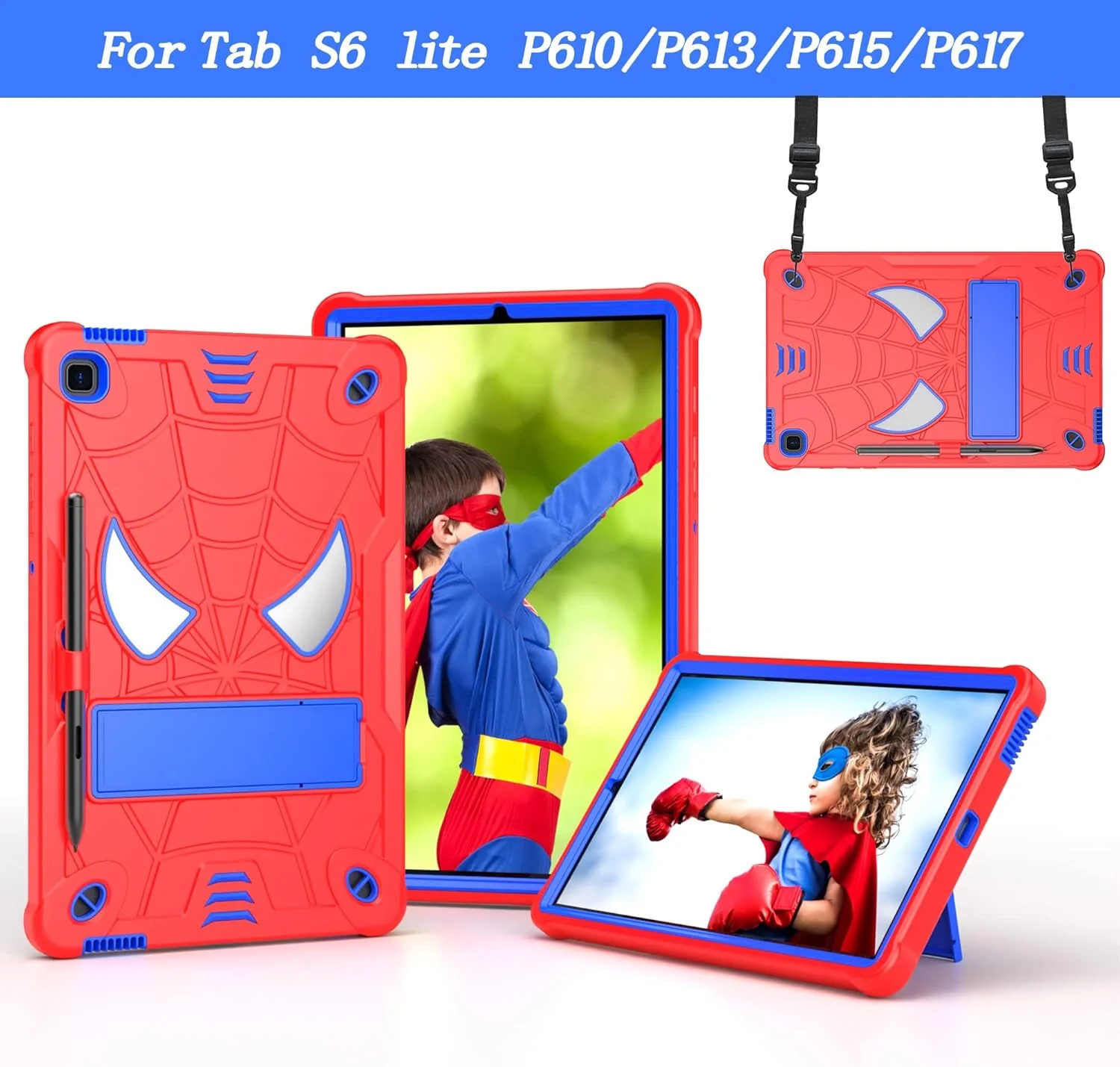 کیف تبلت کودکانه سازگار با تبلت سامسونگ گلکسی تب S6 لایت 10.4 اینچی مدل SM-P610، کاور محافظ ضد ضربه و مقاوم با پایه داخلی + بند شانه ای محافظ (R