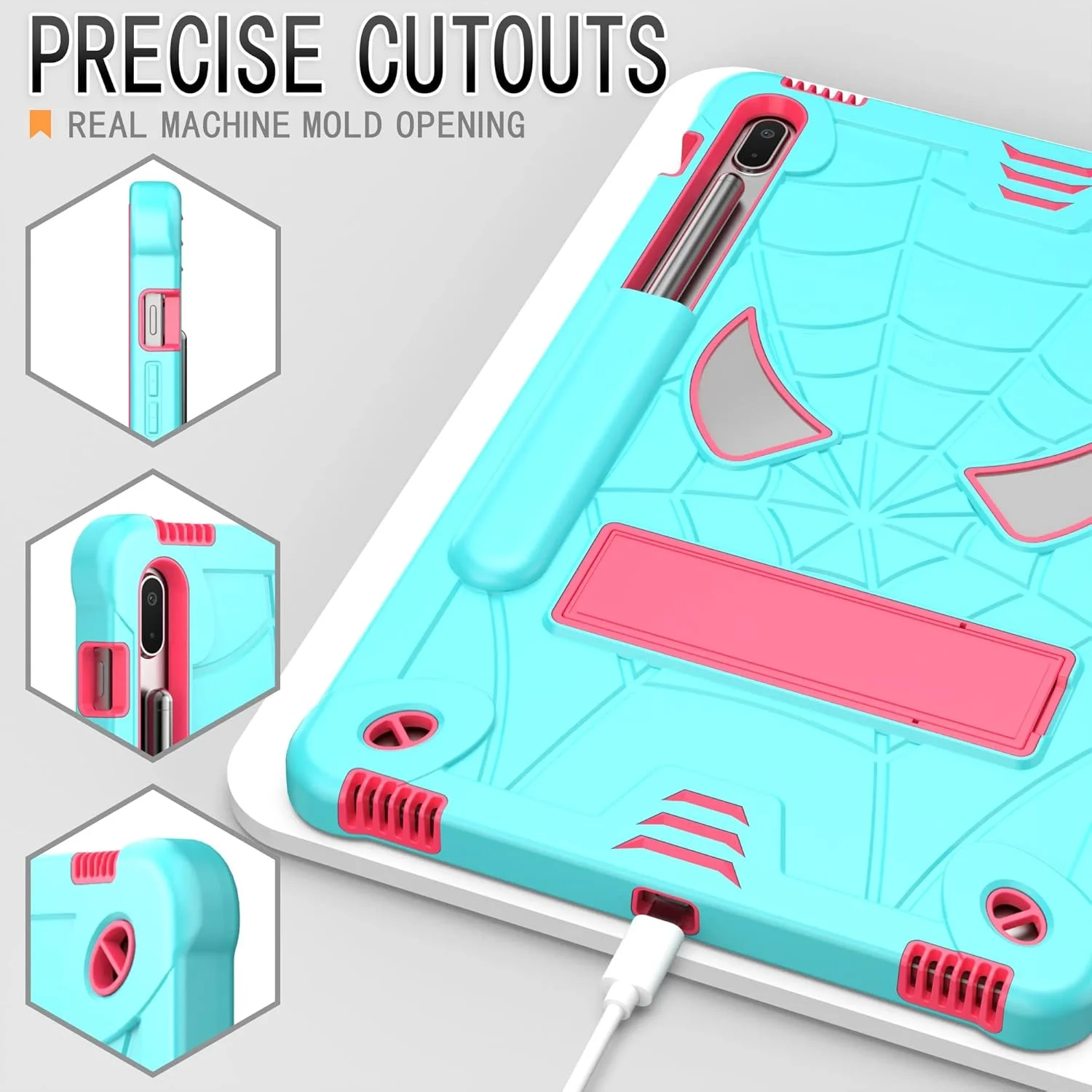 کیف تبلت کودکانه سازگار با Samsung Galaxy Tab S8 Plus/S7 Plus 12.4 اینچ SM-X800/X806 SM-T970/T975، کاور محافظ ضد ضربه و مقاوم با پایه داخلی + بند شانه