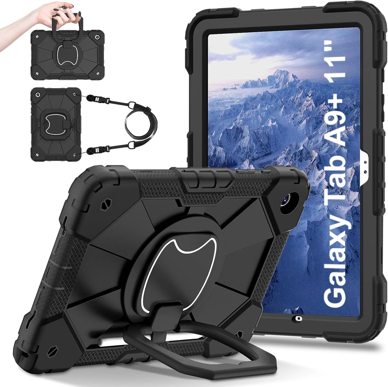 کاور تبلت سازگار با تبلت سامسونگ گلکسی تب A9 پلاس 2023 SM-X210/SM-216/SM-X218 11 اینچ، کاور محافظ ضد ضربه با پایه چرخان 360 درجه + بند دستی + بند شانه کاور تبلت سازگار با تبلت سامسونگ گلکسی تب A9 پلاس 2023 SM-X210/SM-216/SM-X218 11 اینچ، کاور محافظ ضد ضربه با پایه چرخان 360 درجه + بند دستی + بند شانه