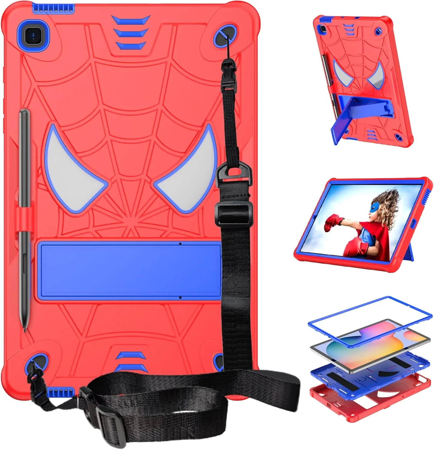 کیف تبلت، مناسب برای تبلت کودکان، سازگار با تبلت سامسونگ گلکسی تب S6 لایت 10.4 اینچی مدل SM-P610، کاور محافظ ضد ضربه و مقاوم با پایه داخلی + بند شانه ای محافظ (R کیف تبلت، مناسب برای تبلت کودکان، سازگار با تبلت سامسونگ گلکسی تب S6 لایت 10.4 اینچی مدل SM-P610، کاور محافظ ضد ضربه و مقاوم با پایه داخلی + بند شانه ای محافظ (R