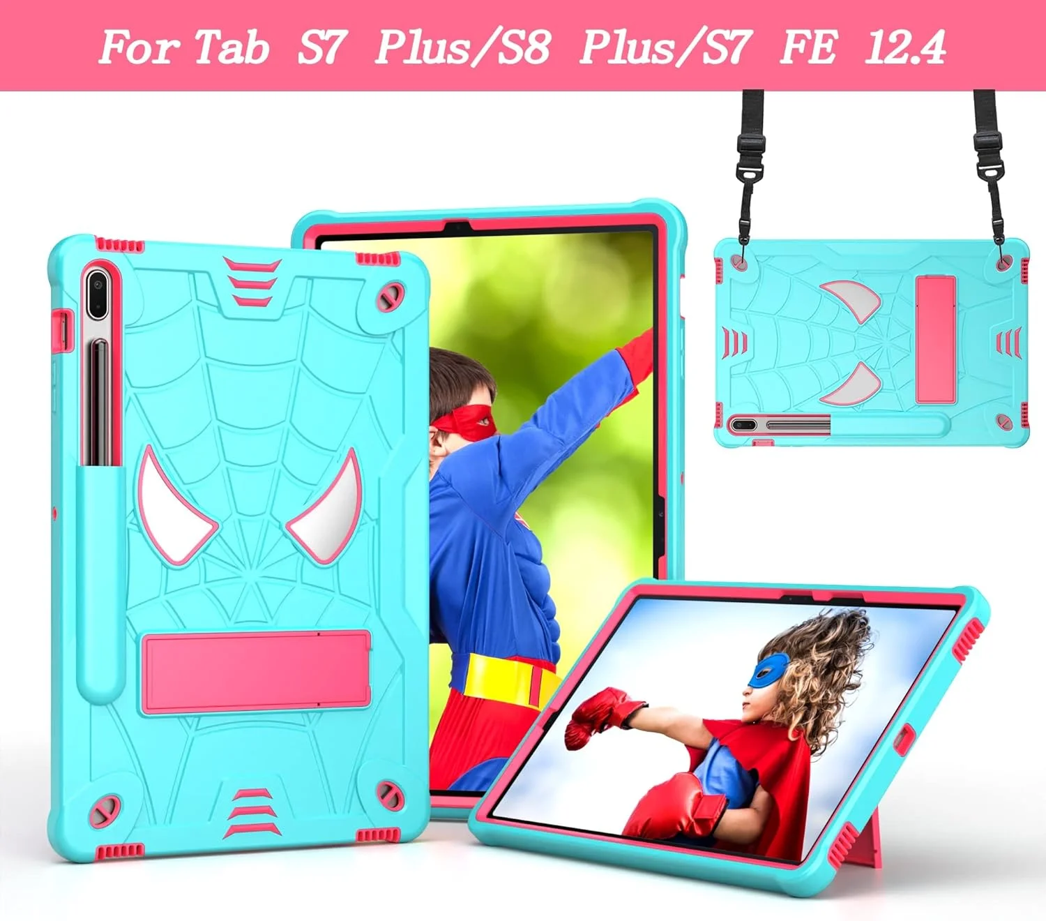 کیف تبلت، محافظ کودکانه تبلت سازگار با Samsung Galaxy Tab S8 Plus/S7 Plus 12.4 اینچ SM-X800/X806 SM-T970/T975، کاور محافظ ضد ضربه و مقاوم با پایه داخلی + بند شانه کیف تبلت، محافظ کودکانه تبلت سازگار با Samsung Galaxy Tab S8 Plus/S7 Plus 12.4 اینچ SM-X800/X806 SM-T970/T975، کاور محافظ ضد ضربه و مقاوم با پایه داخلی + بند شانه