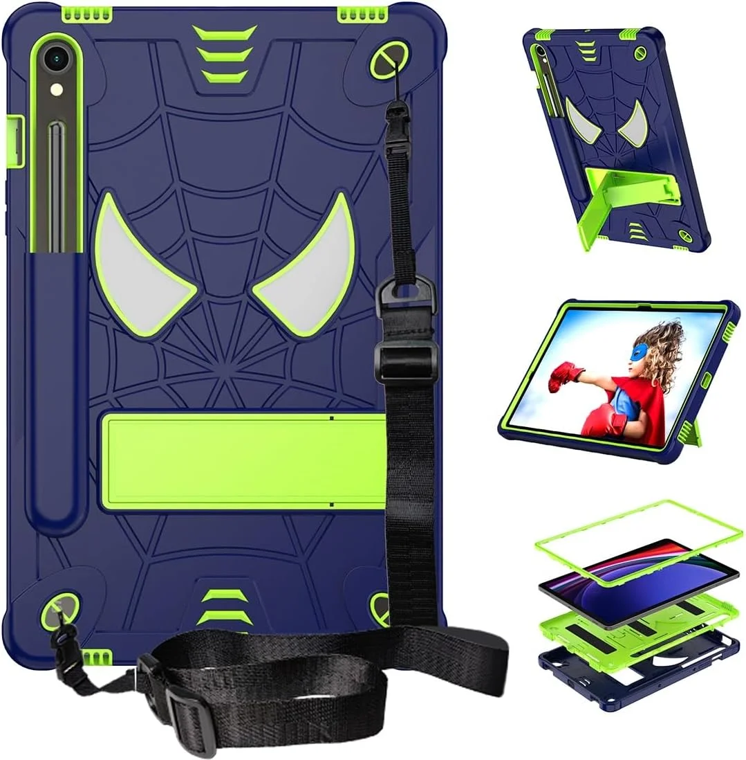 کیف محافظ تبلت، مناسب برای کودکان، سازگار با تبلت سامسونگ گلکسی تب S9 11 اینچ 2023 X710/X716B/X718U، کاور محافظ ضد ضربه و مقاوم با پایه داخلی + بند شانه کیف محافظ تبلت، مناسب برای کودکان، سازگار با تبلت سامسونگ گلکسی تب S9 11 اینچ 2023 X710/X716B/X718U، کاور محافظ ضد ضربه و مقاوم با پایه داخلی + بند شانه