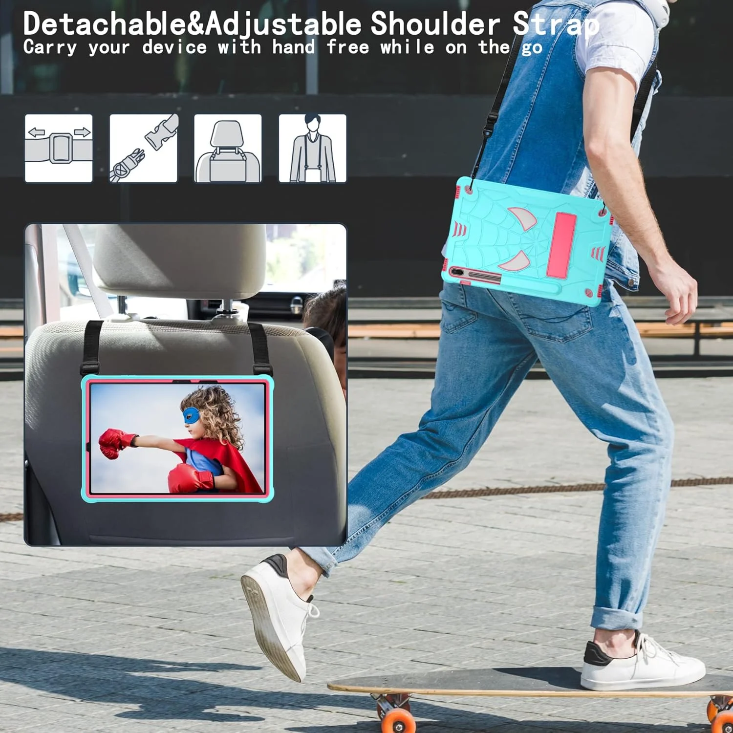 کیف تبلت، محافظ کودکانه تبلت سازگار با Samsung Galaxy Tab S8 Plus/S7 Plus 12.4 اینچ SM-X800/X806 SM-T970/T975، کاور محافظ ضد ضربه و مقاوم با پایه داخلی + بند شانه کیف تبلت، محافظ کودکانه تبلت سازگار با Samsung Galaxy Tab S8 Plus/S7 Plus 12.4 اینچ SM-X800/X806 SM-T970/T975، کاور محافظ ضد ضربه و مقاوم با پایه داخلی + بند شانه