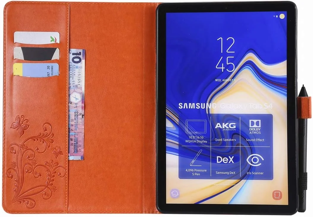 کیف تبلت Yiizy برای Samsung Galaxy Tab S4 T830 T835، کیف تاشو، چرمی PU، باریک، با قابلیت استند، محافظ تاشو، دارای جای کارت شناسایی و کارت اعتباری، بند مغناطیسی و کیف پول (نارنجی)