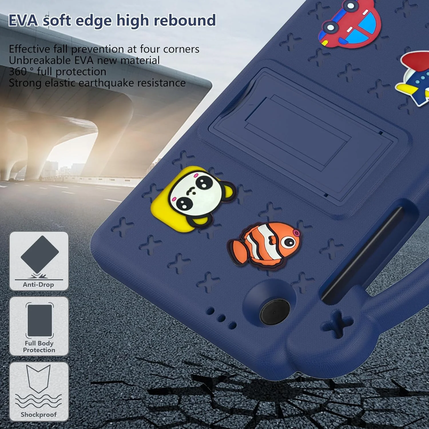 کیف تبلت کودکانه nincyee برای Samsung Galaxy Tab A9 8.7 اینچ 2023 X110/X115/X117، کاور مقاوم در برابر ضربه EVA با پایه تاشو، کیف کارتونی خرس کوچولو با بند شانه برای کودکان