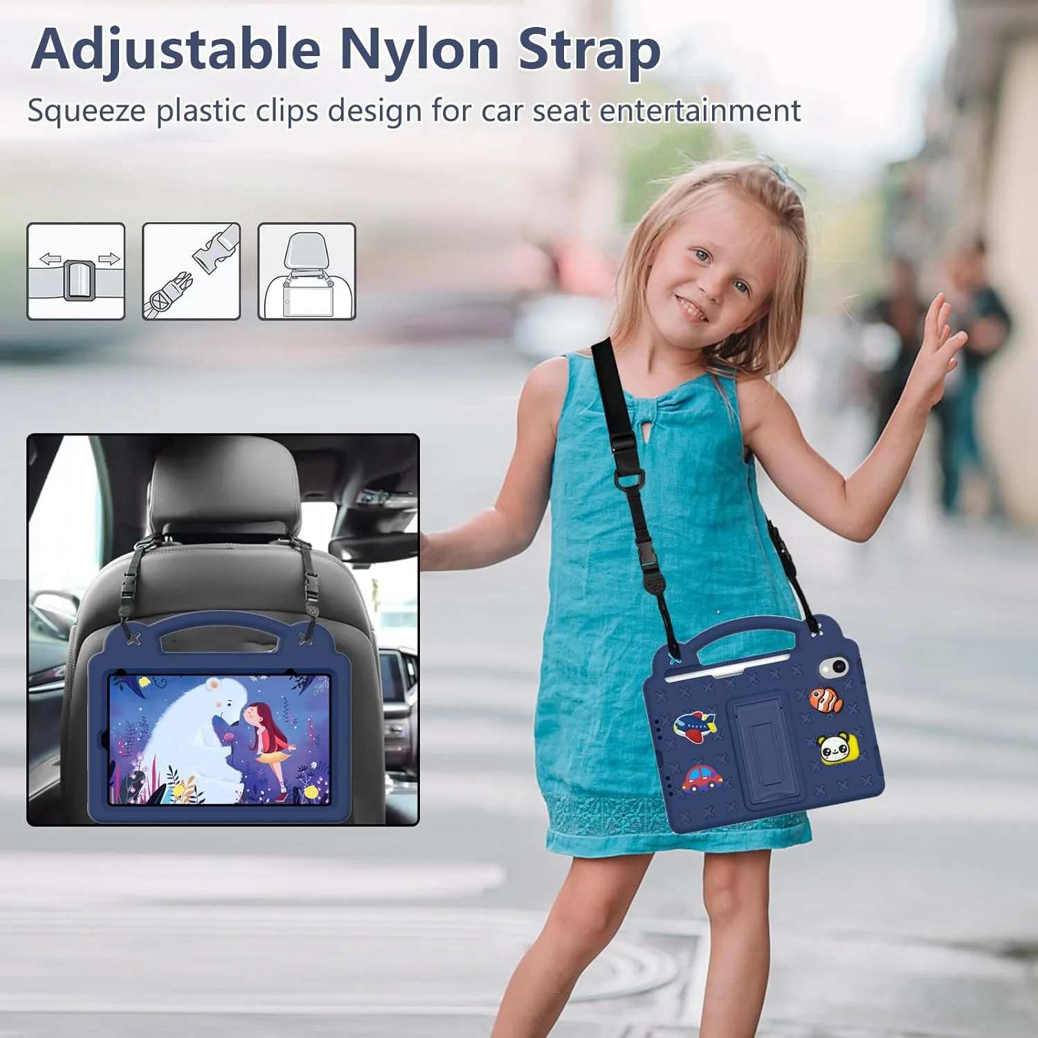 کیف تبلت کودکانه nincyee برای Samsung Galaxy Tab A9 8.7 اینچ 2023 X110/X115/X117، کاور مقاوم در برابر ضربه EVA با پایه تاشو، کیف کارتونی خرس کوچولو با بند شانه برای کودکان