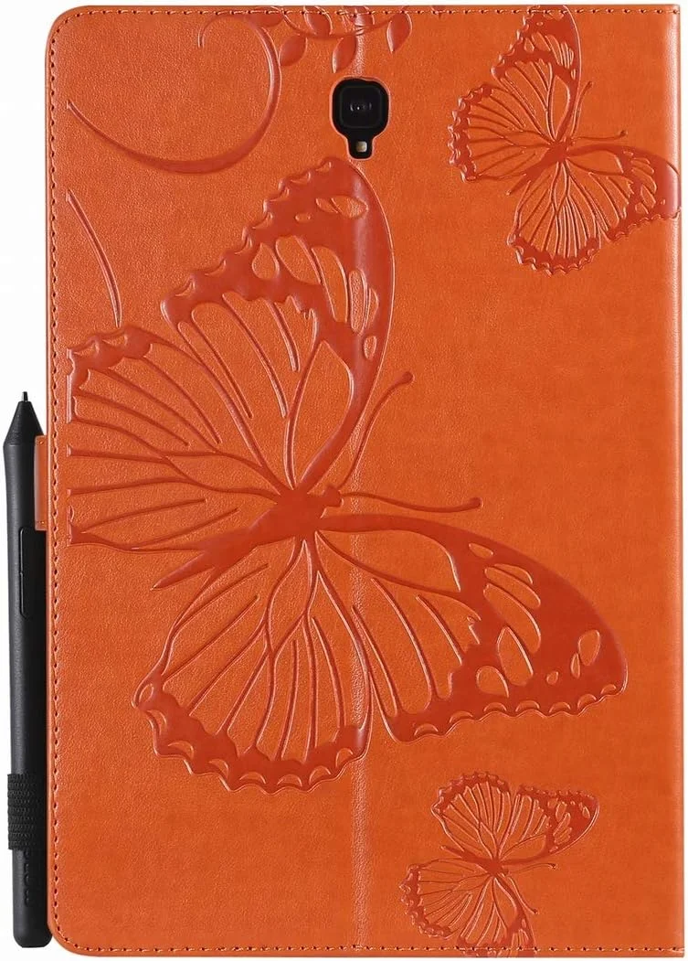 کیف تبلت Yiizy برای Samsung Galaxy Tab S4 T830 T835، کیف چرمی تاشو طرح پروانه، باریک و سبک، دارای استند، محافظ تاشو با جای کارت شناسایی و کارت اعتباری، جیب و بند مغناطیسی (نارنجی)