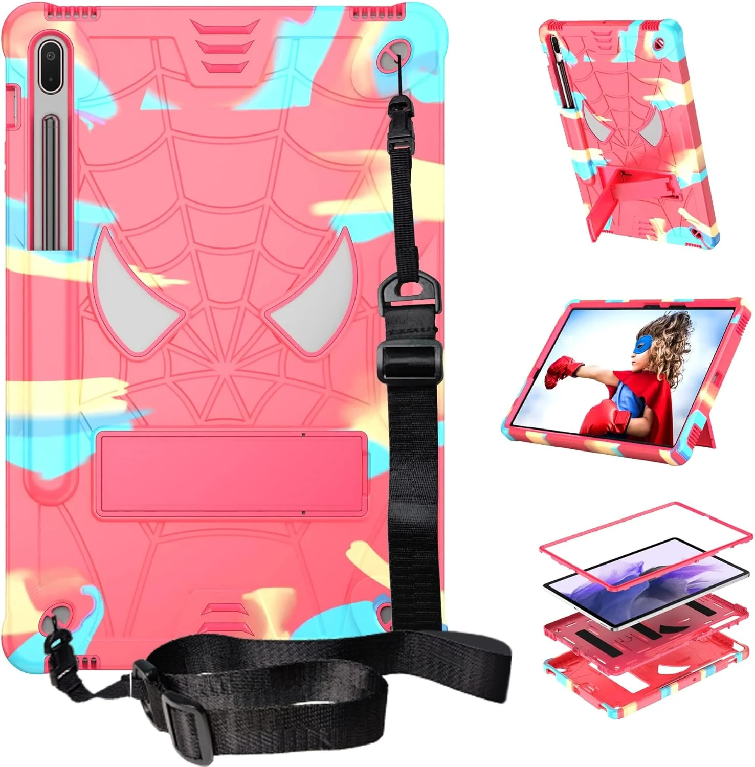 کیف تبلت کودکانه سازگار با تبلت سامسونگ گلکسی تب S7 FE 12.4 اینچ 2021 (SM-T730/ T736)، کاور محافظ ضد ضربه و مقاوم با پایه داخلی + بند شانه کیف تبلت کودکانه سازگار با تبلت سامسونگ گلکسی تب S7 FE 12.4 اینچ 2021 (SM-T730/ T736)، کاور محافظ ضد ضربه و مقاوم با پایه داخلی + بند شانه