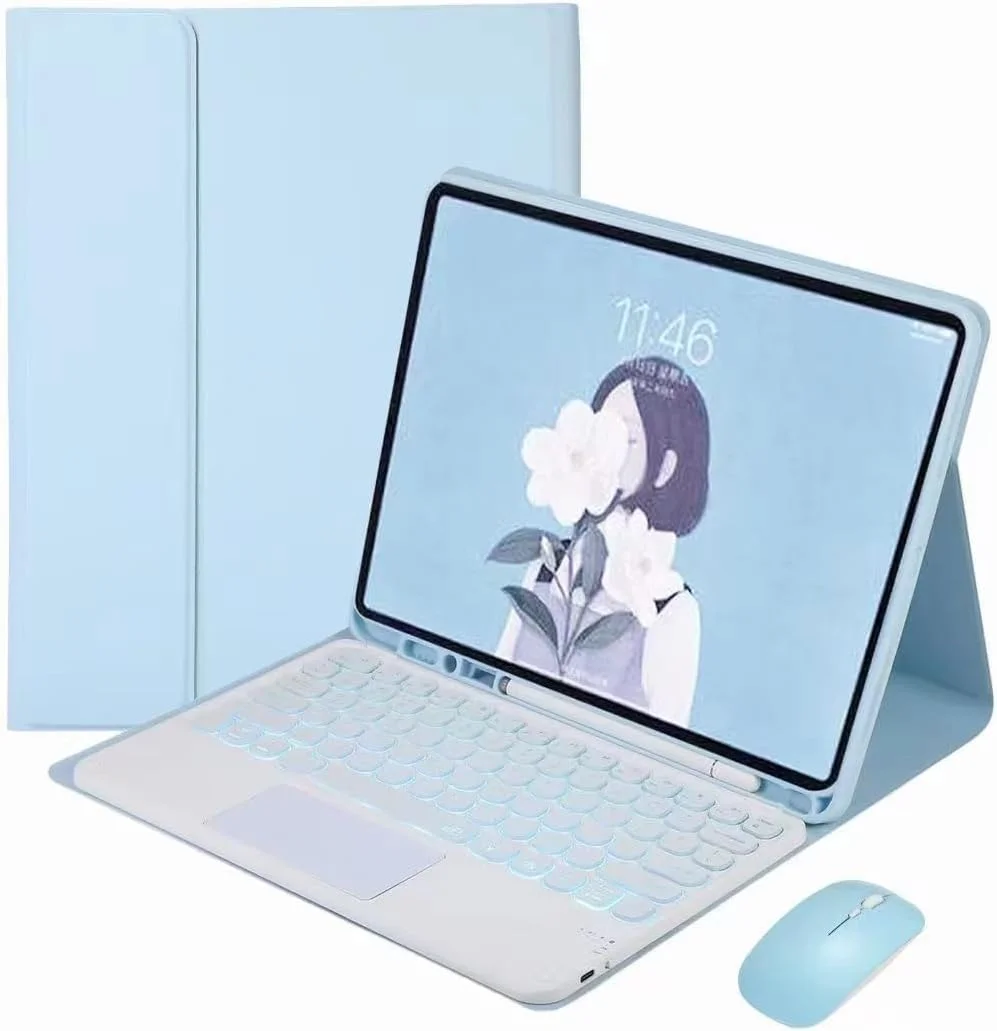 کیبورد Gruattreay سازگار با تبلت سامسونگ گلکسی تب S9 FE Plus 2023 سایز 12.4 اینچ به همراه جای قلم، کیبورد با نور پس زمینه 7 رنگ به همراه تاچ پد + ماوس، کاور استند PU برای تبلت (آسمانی به همراه ماوس) کیبورد Gruattreay سازگار با تبلت سامسونگ گلکسی تب S9 FE Plus 2023 سایز 12.4 اینچ به همراه جای قلم، کیبورد با نور پس زمینه 7 رنگ به همراه تاچ پد + ماوس، کاور استند PU برای تبلت (آسمانی به همراه ماوس)