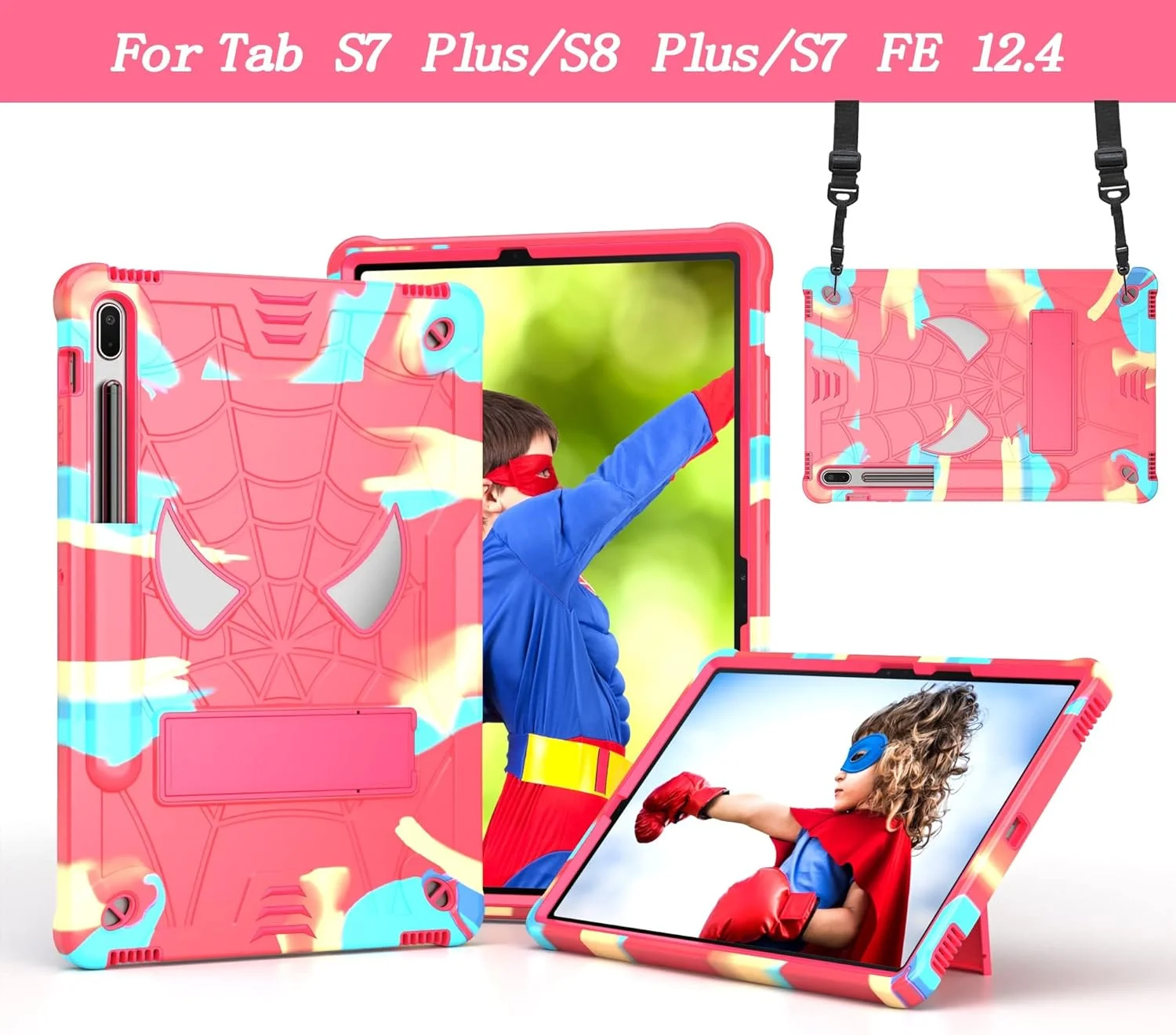 کیف تبلت کودکانه سازگار با تبلت سامسونگ گلکسی تب S7 FE 12.4 اینچ 2021 (SM-T730/ T736)، کاور محافظ ضد ضربه و مقاوم با پایه داخلی + بند شانه کیف تبلت کودکانه سازگار با تبلت سامسونگ گلکسی تب S7 FE 12.4 اینچ 2021 (SM-T730/ T736)، کاور محافظ ضد ضربه و مقاوم با پایه داخلی + بند شانه