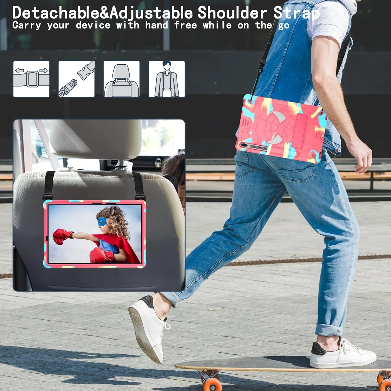 کیف تبلت کودکانه سازگار با تبلت سامسونگ گلکسی تب S7 FE 12.4 اینچ 2021 (SM-T730/ T736)، کاور محافظ ضد ضربه و مقاوم با پایه داخلی + بند شانه کیف تبلت کودکانه سازگار با تبلت سامسونگ گلکسی تب S7 FE 12.4 اینچ 2021 (SM-T730/ T736)، کاور محافظ ضد ضربه و مقاوم با پایه داخلی + بند شانه