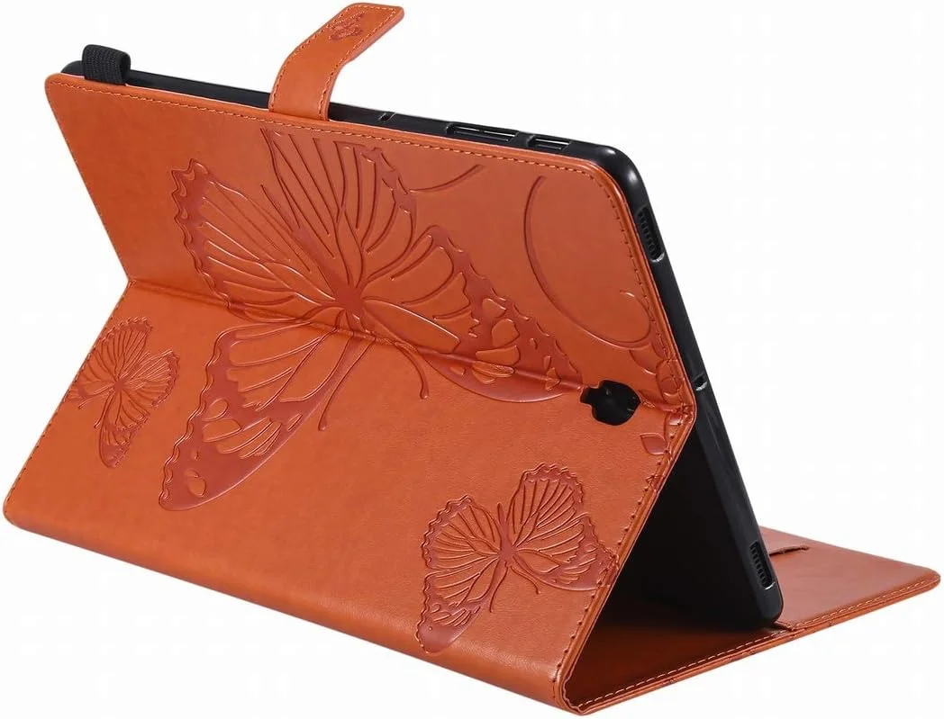 کیف تبلت Yiizy برای Samsung Galaxy Tab S4 T830 T835، کیف چرمی تاشو طرح پروانه، باریک و سبک، دارای استند، محافظ تاشو با جای کارت شناسایی و کارت اعتباری، جیب و بند مغناطیسی (نارنجی)
