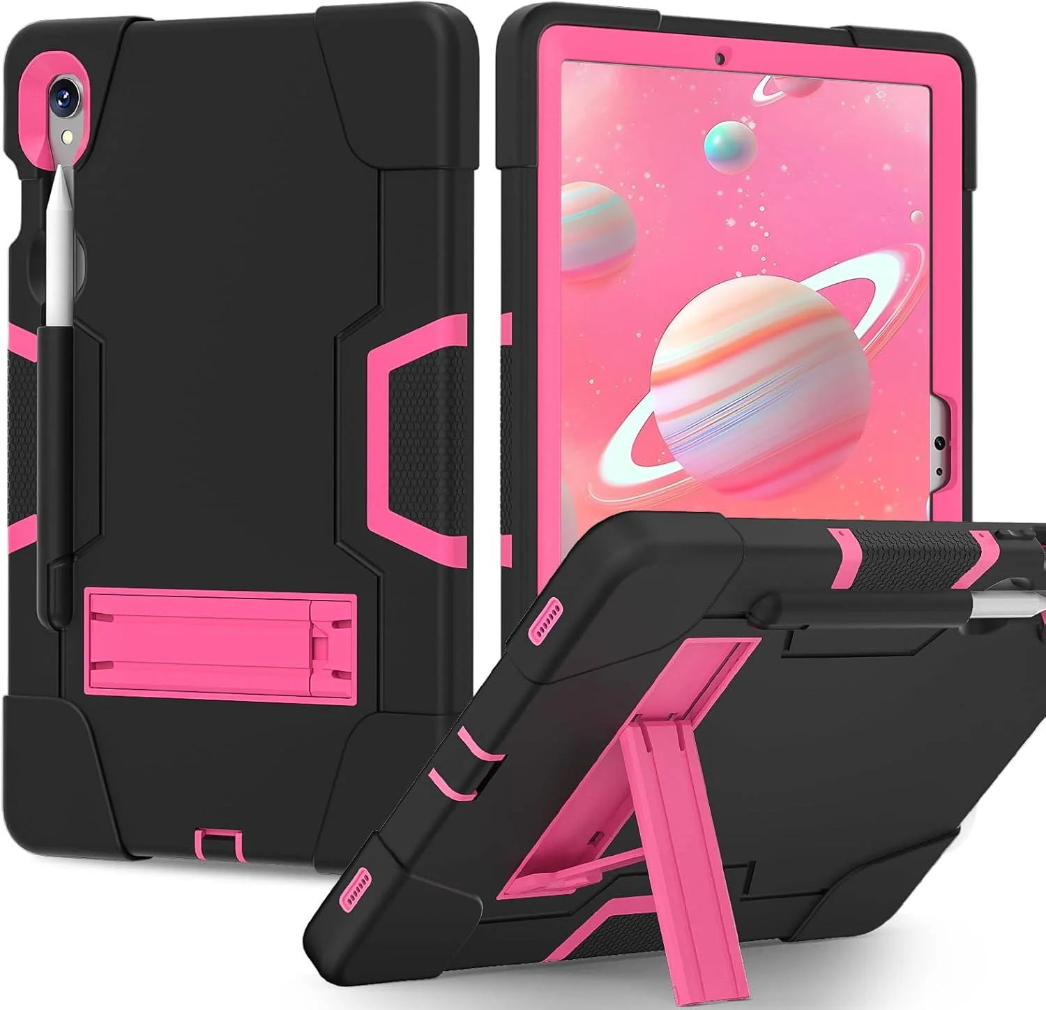 Gruattreay Kids Tablet Case Compatible with Samsung Galaxy Tab S9 11 '' 2023 Protective Case with Pen Slot Silicone Horizontal Vertical Bracket Children's Anti Drop Case (Black Rose)
