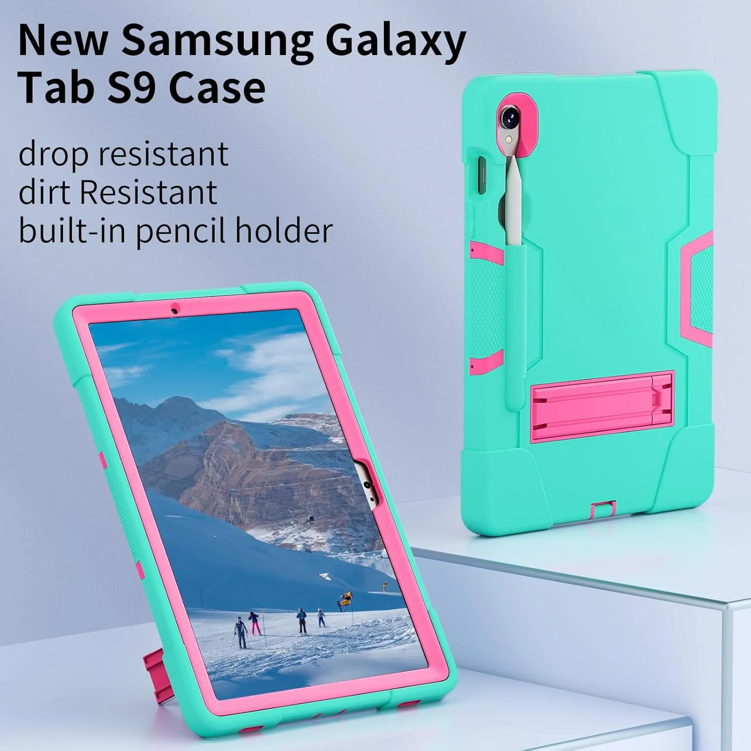 Gruattreay Kids Tablet Case Compatible with Samsung Galaxy Tab S9 11 '' 2023 Protective Case with Pen Slot Silicone Horizontal Vertical Bracket Children's Anti Drop Case (Black Rose)