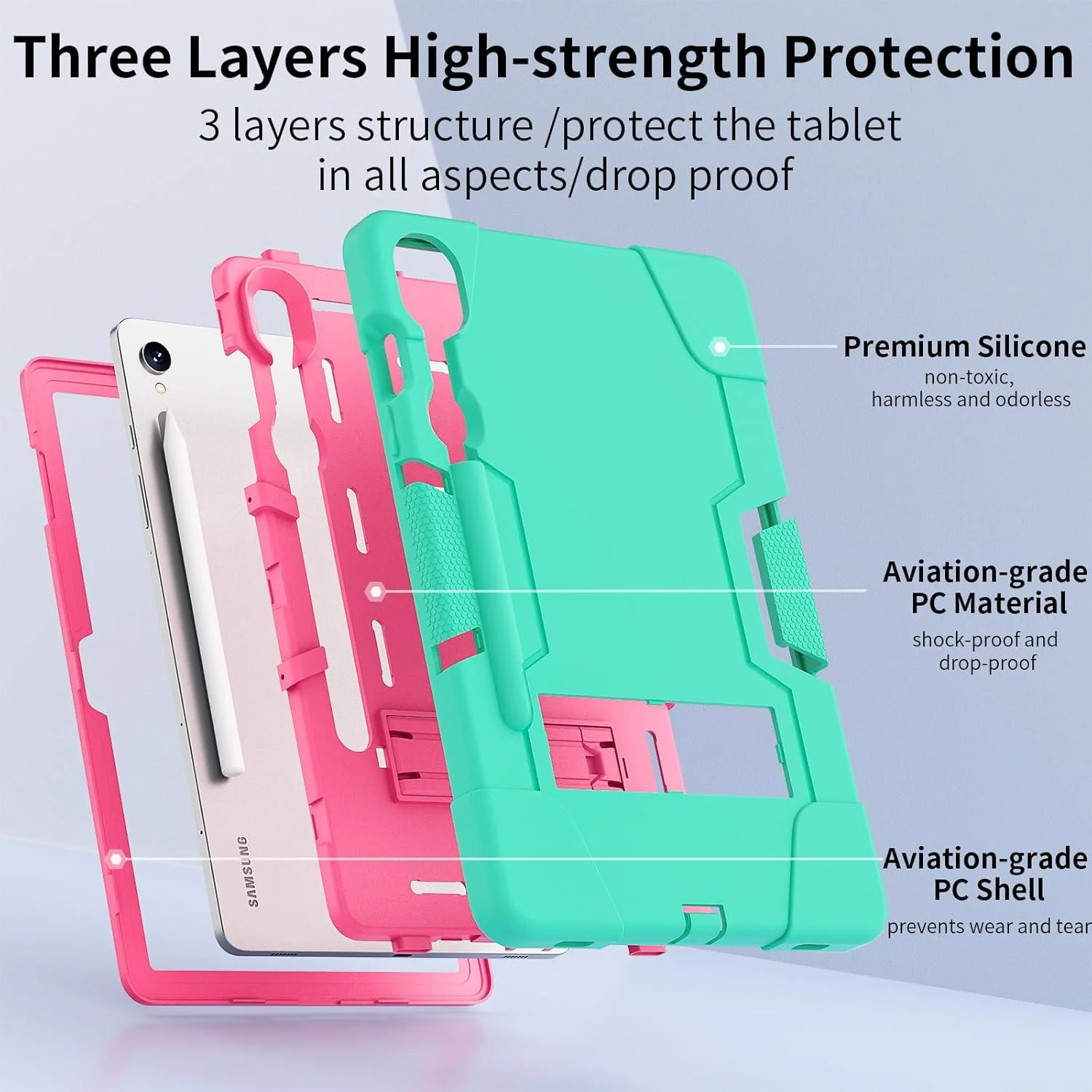 Gruattreay Kids Tablet Case Compatible with Samsung Galaxy Tab S9 11 '' 2023 Protective Case with Pen Slot Silicone Horizontal Vertical Bracket Children's Anti Drop Case (Black Rose)