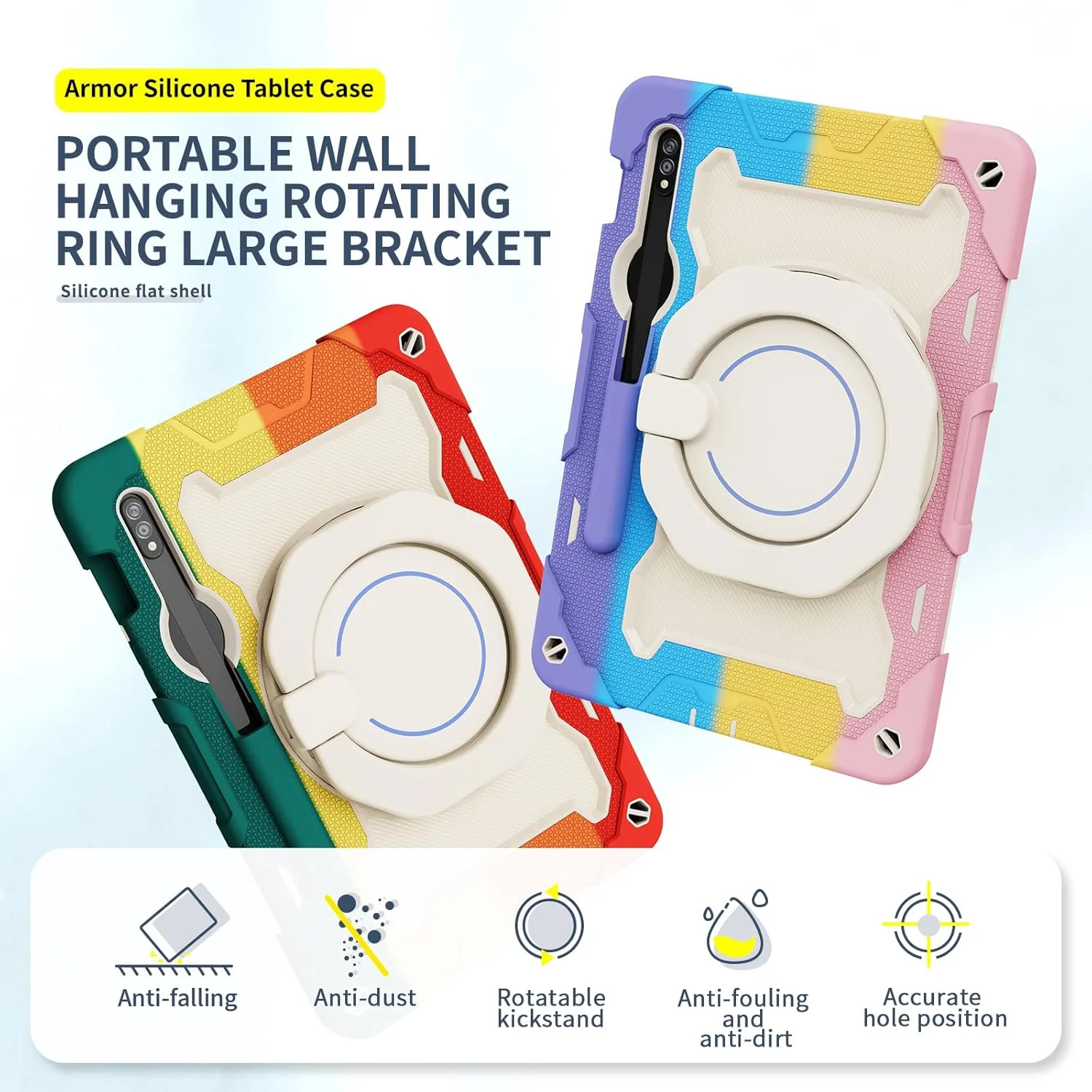 کیف سیلیکونی تبلت Nincyee برای Samsung Galaxy Tab S9، کیف ضد ضربه با نگهدارنده مداد، بند شانه، حلقه بزرگ چرخان آویز پایه برای کودکان