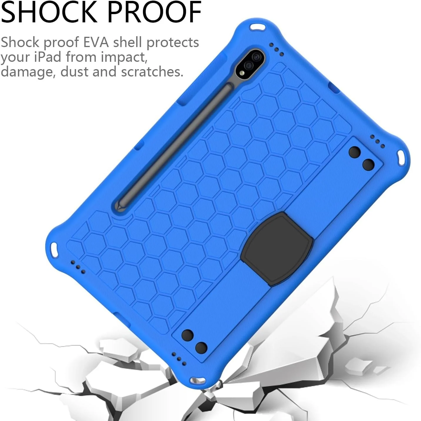 کیف تبلت کودکانه سازگار با تبلت سامسونگ گلکسی تب S9 11 اینچ 2023 مدل X710/X716B/X718U، قاب محافظ مقاوم در برابر ضربه با نگهدارنده قلم/بند شانه، دسته نرم سیلیکونی قابل حمل (آبی+مشکی)