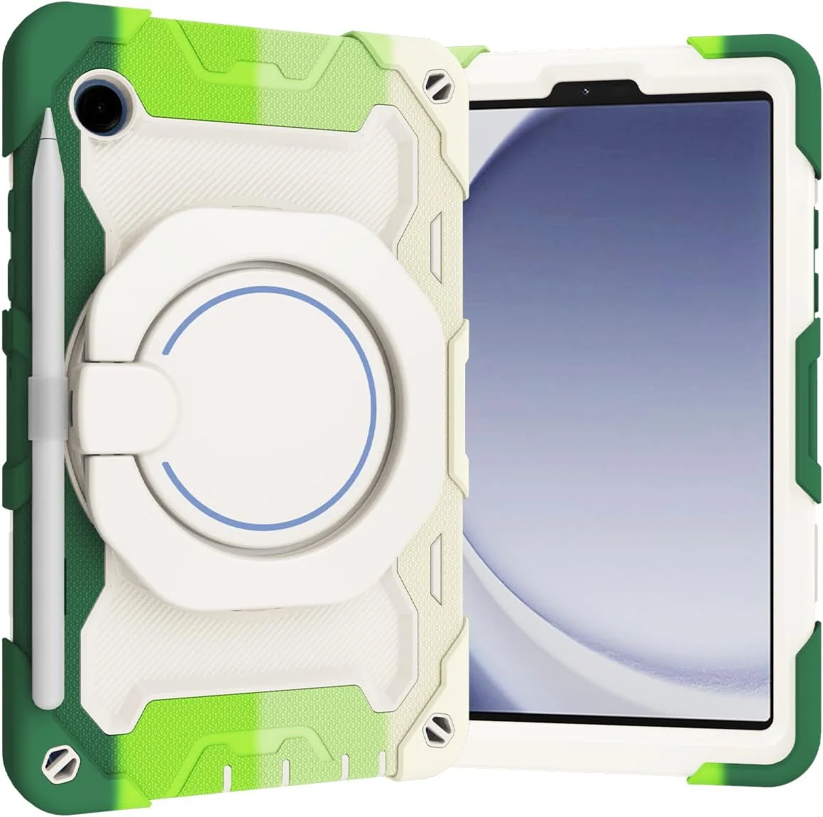 کاور سیلیکونی تبلت Nincyee برای Samsung Galaxy Tab A9+ 11 اینچ، کاور ضد ضربه با جای مداد، بند شانه، حلقه بزرگ چرخان آویز و پایه برای کودکان