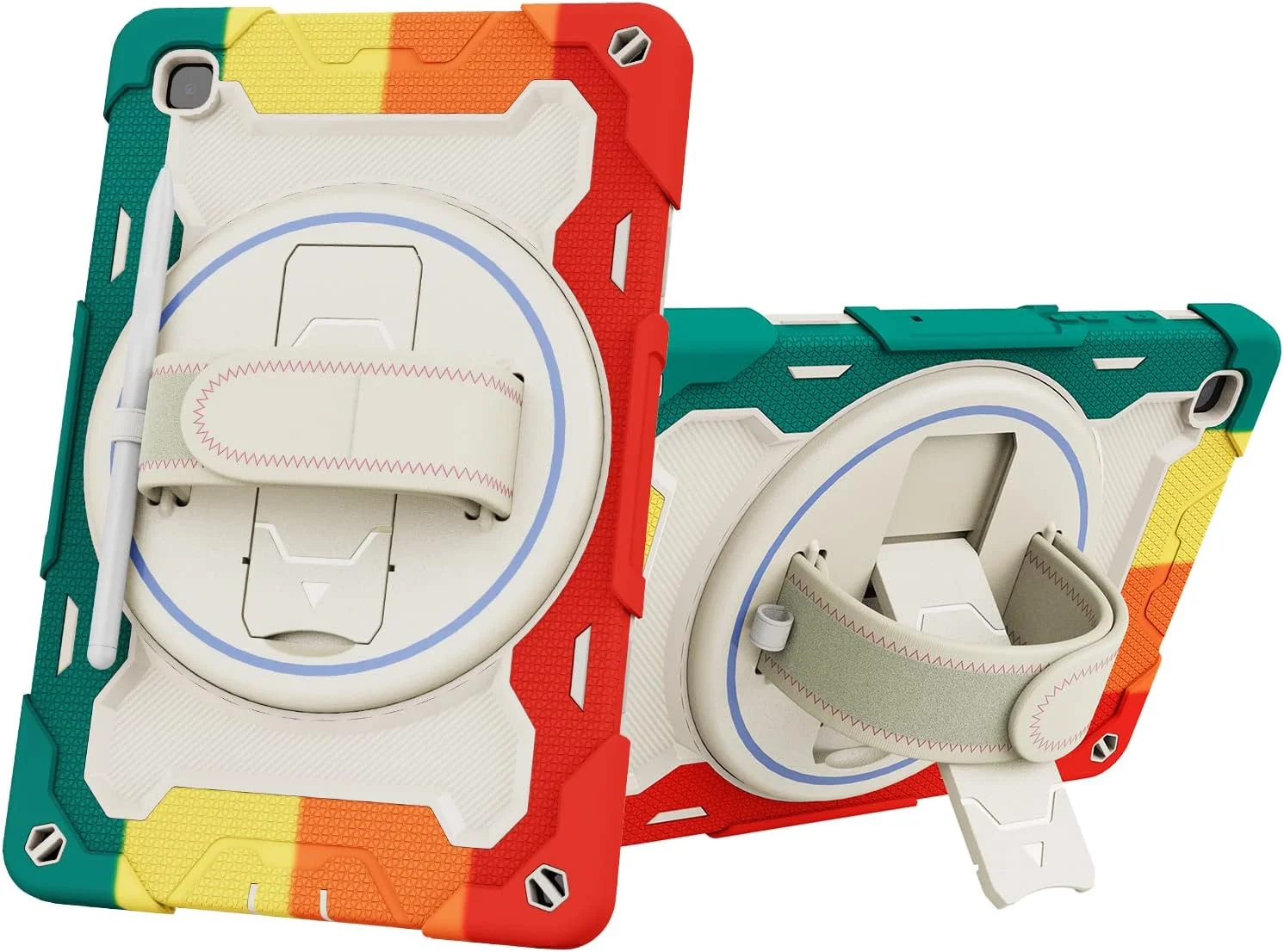 کیف تبلت nincyee برای Samsung Galaxy Tab A7 10.4 اینچ T500/T505، کیف سیلیکونی رنگین کمانی مقاوم در برابر ضربه برای کودکان با نگهدارنده مداد، بند شانه، پایه تاشو چرخشی، بند دستی کیف تبلت nincyee برای Samsung Galaxy Tab A7 10.4 اینچ T500/T505، کیف سیلیکونی رنگین کمانی مقاوم در برابر ضربه برای کودکان با نگهدارنده مداد، بند شانه، پایه تاشو چرخشی، بند دستی