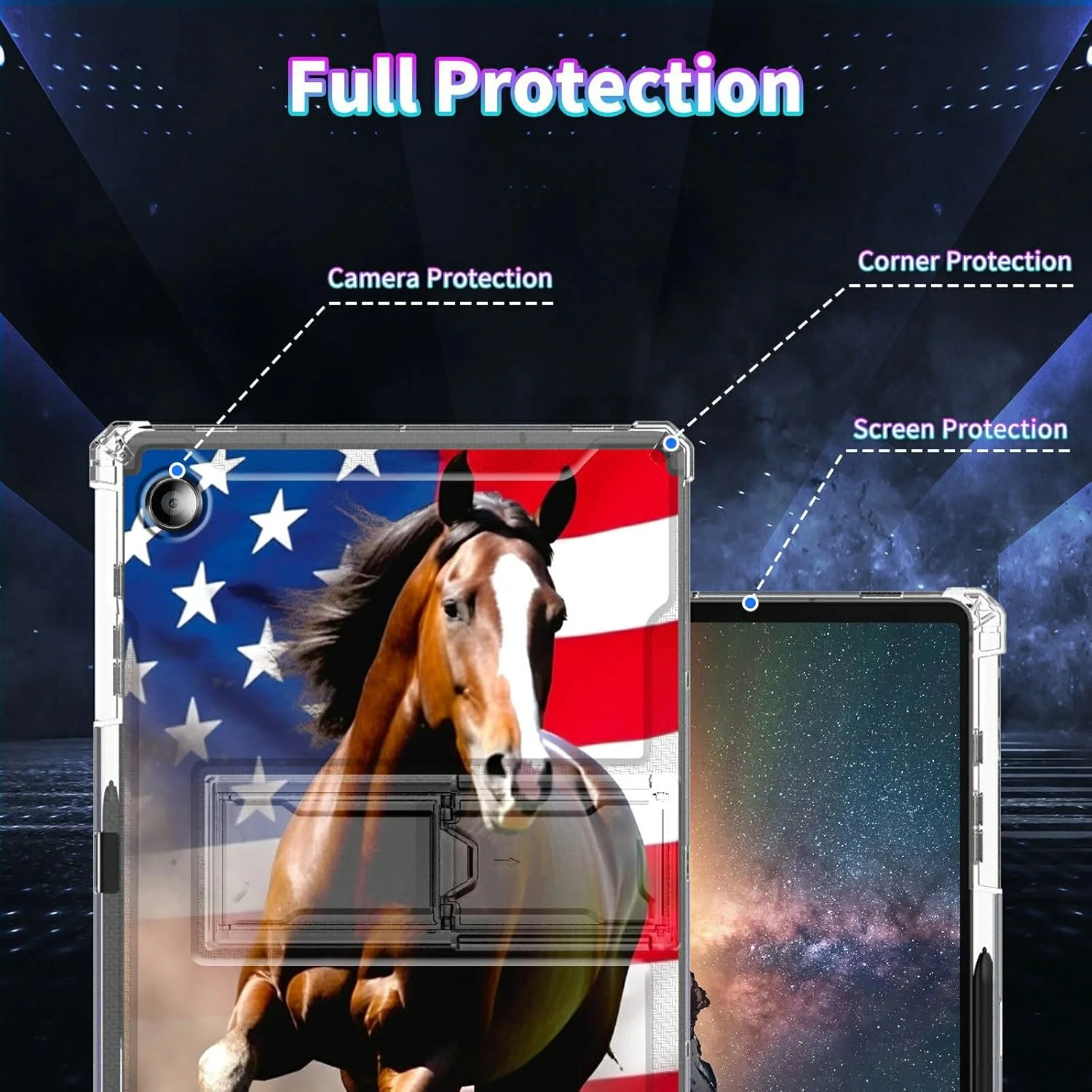قاب محافظ تبلت BPQOJB برای گلکسی تب A9 پلاس 2023 با پایه نگهدارنده و جای قلم، کاور محافظ شفاف برای تبلت سامسونگ گلکسی تب A9 پلاس 11 اینچی - طرح اسب دونده پرچم آمریکا قاب محافظ تبلت BPQOJB برای گلکسی تب A9 پلاس 2023 با پایه نگهدارنده و جای قلم، کاور محافظ شفاف برای تبلت سامسونگ گلکسی تب A9 پلاس 11 اینچی - طرح اسب دونده پرچم آمریکا