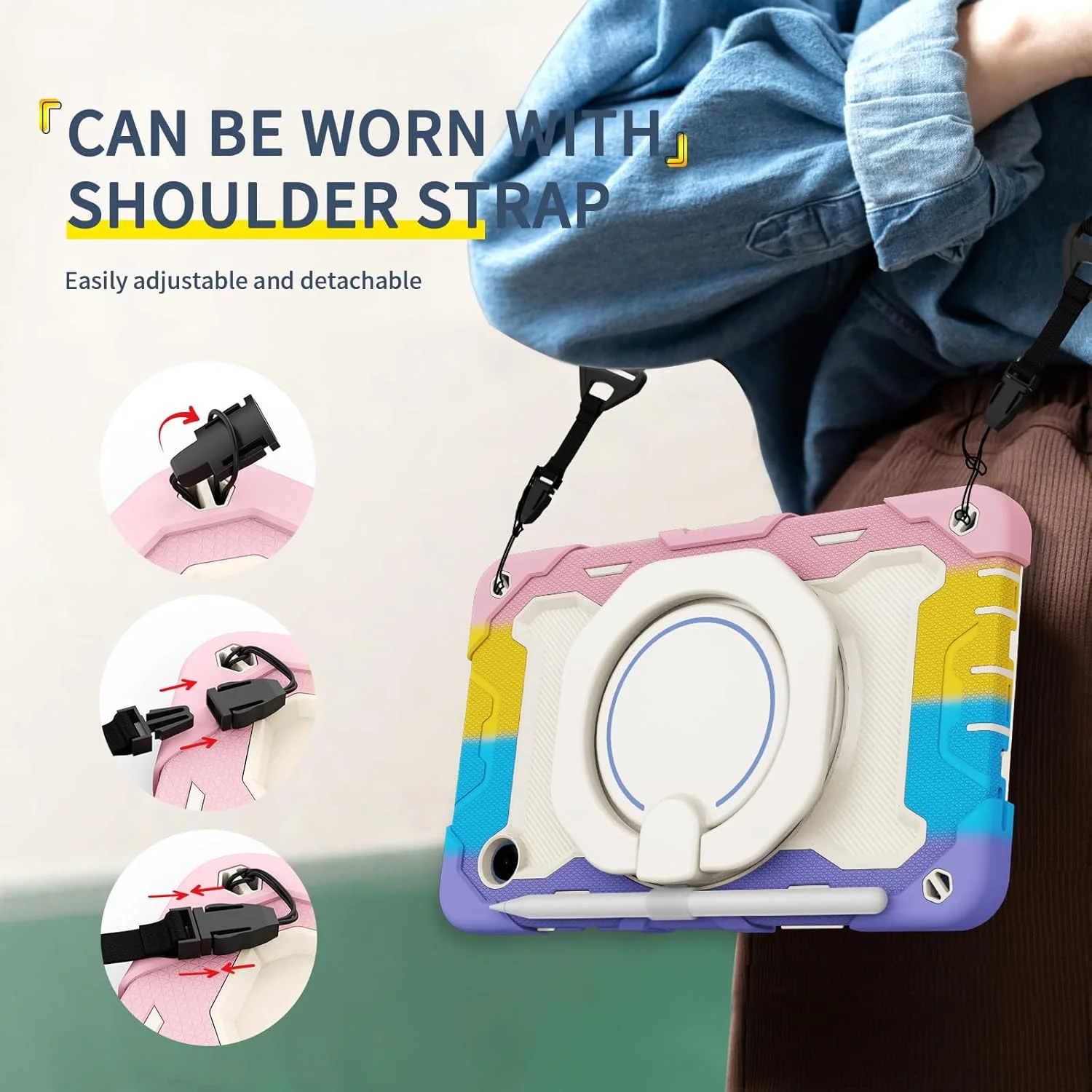 کاور سیلیکونی تبلت Nincyee برای Samsung Galaxy Tab A9+ 11 اینچ، کاور ضد ضربه با جای مداد، بند شانه، حلقه بزرگ چرخان آویز و پایه برای کودکان کاور سیلیکونی تبلت Nincyee برای Samsung Galaxy Tab A9+ 11 اینچ، کاور ضد ضربه با جای مداد، بند شانه، حلقه بزرگ چرخان آویز و پایه برای کودکان