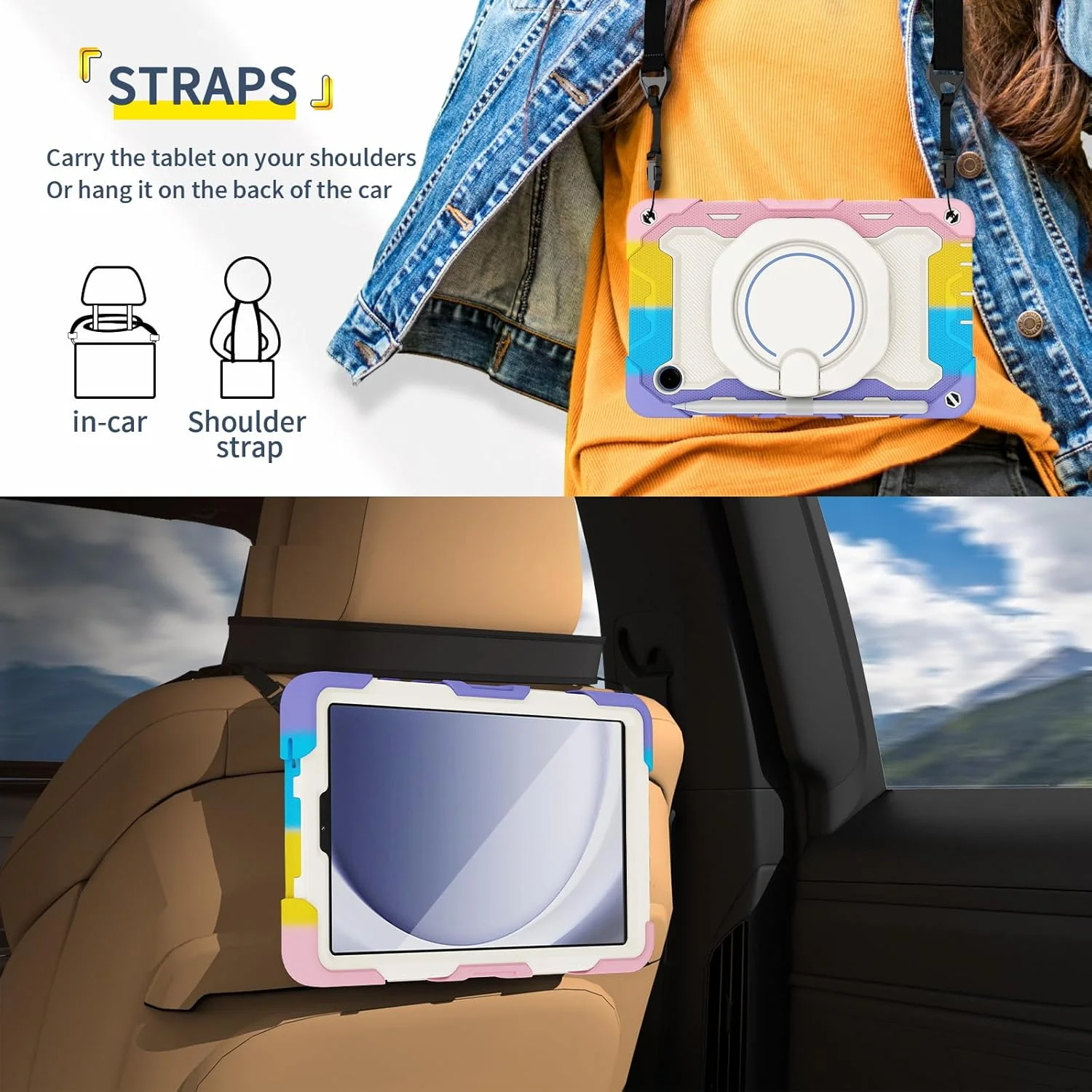 کاور سیلیکونی تبلت Nincyee برای Samsung Galaxy Tab A9+ 11 اینچ، کاور ضد ضربه با جای مداد، بند شانه، حلقه بزرگ چرخان آویز و پایه برای کودکان کاور سیلیکونی تبلت Nincyee برای Samsung Galaxy Tab A9+ 11 اینچ، کاور ضد ضربه با جای مداد، بند شانه، حلقه بزرگ چرخان آویز و پایه برای کودکان