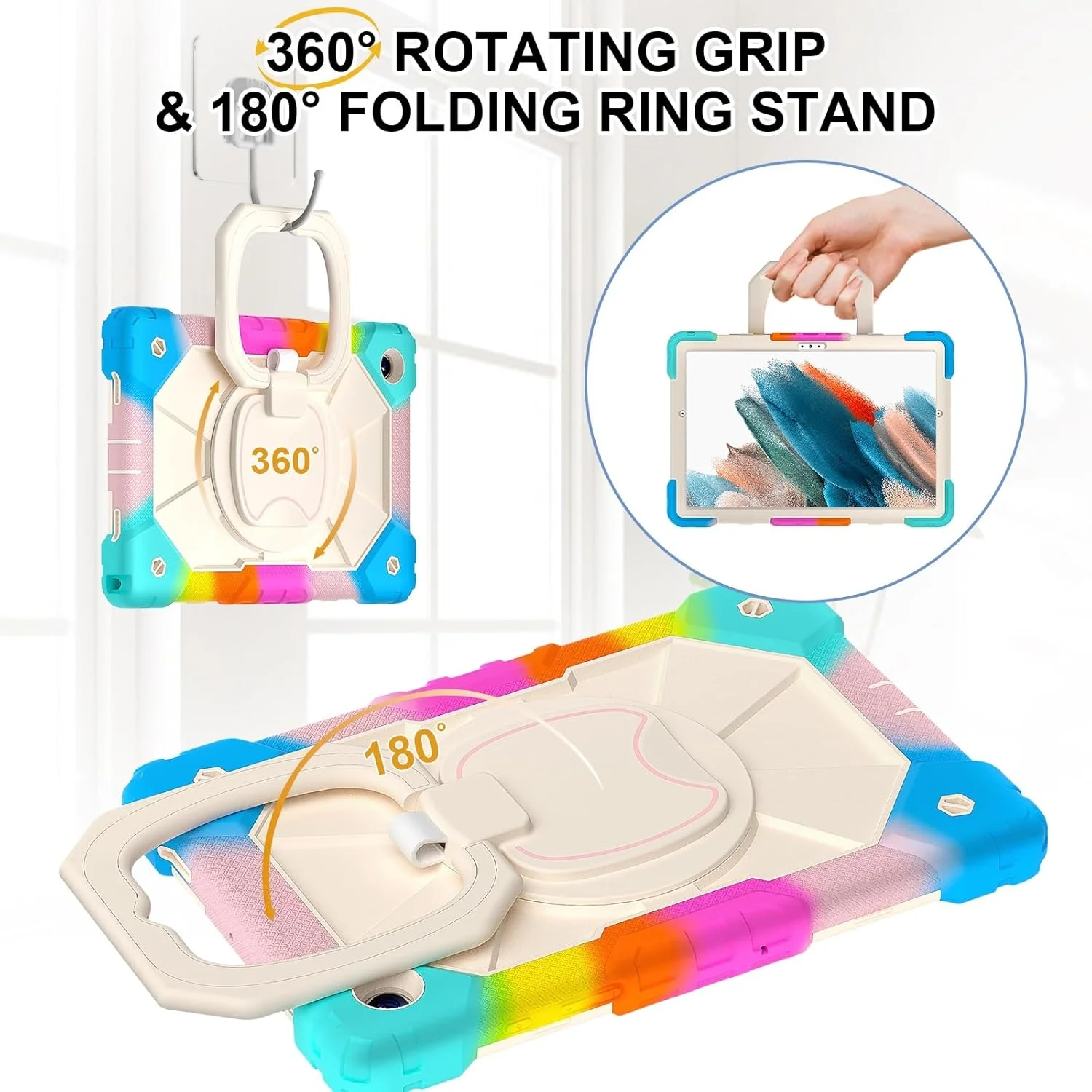 کاور تبلت سازگار با تبلت سامسونگ گلکسی تب A8 10.5 اینچ X200 / X205 (2021)، قاب محافظ ضد ضربه با پایه چرخان 360 درجه + بند دستی + بند شانه کاور تبلت سازگار با تبلت سامسونگ گلکسی تب A8 10.5 اینچ X200 / X205 (2021)، قاب محافظ ضد ضربه با پایه چرخان 360 درجه + بند دستی + بند شانه