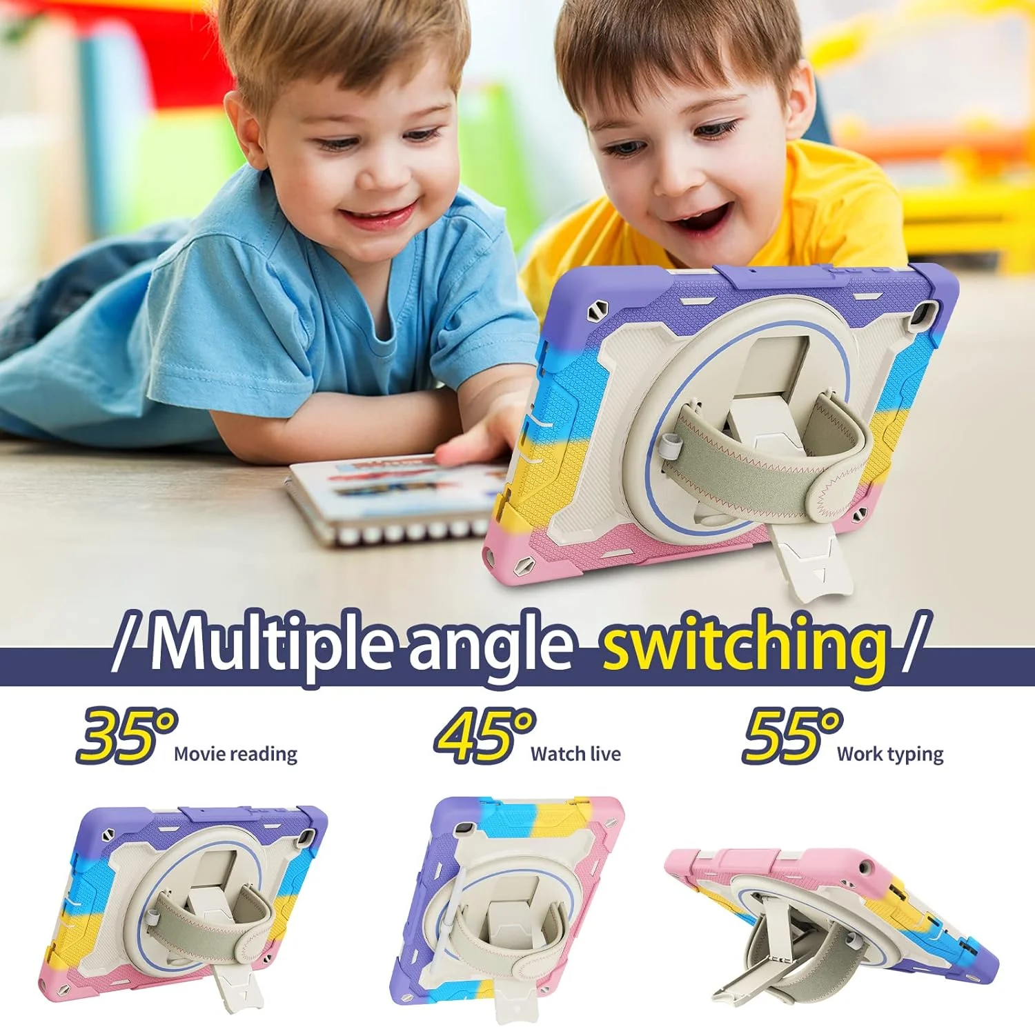 کیف تبلت nincyee برای Samsung Galaxy Tab A7 10.4 اینچ T500/T505، کیف سیلیکونی رنگین کمانی مقاوم در برابر ضربه برای کودکان با نگهدارنده مداد، بند شانه، پایه تاشو چرخشی، بند دستی کیف تبلت nincyee برای Samsung Galaxy Tab A7 10.4 اینچ T500/T505، کیف سیلیکونی رنگین کمانی مقاوم در برابر ضربه برای کودکان با نگهدارنده مداد، بند شانه، پایه تاشو چرخشی، بند دستی