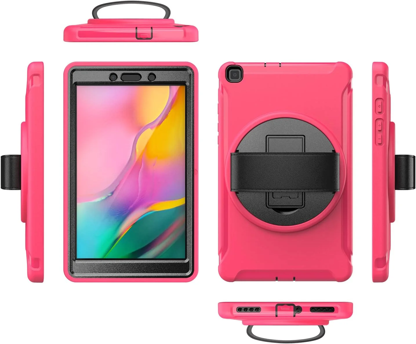 کاور تبلت زومون برای سامسونگ گلکسی تب A 8.0 (2019) [SM-T290 / SM-T295]، محافظ هیبریدی ضد ضربه، پایه چرخان 360 درجه، بند دستی