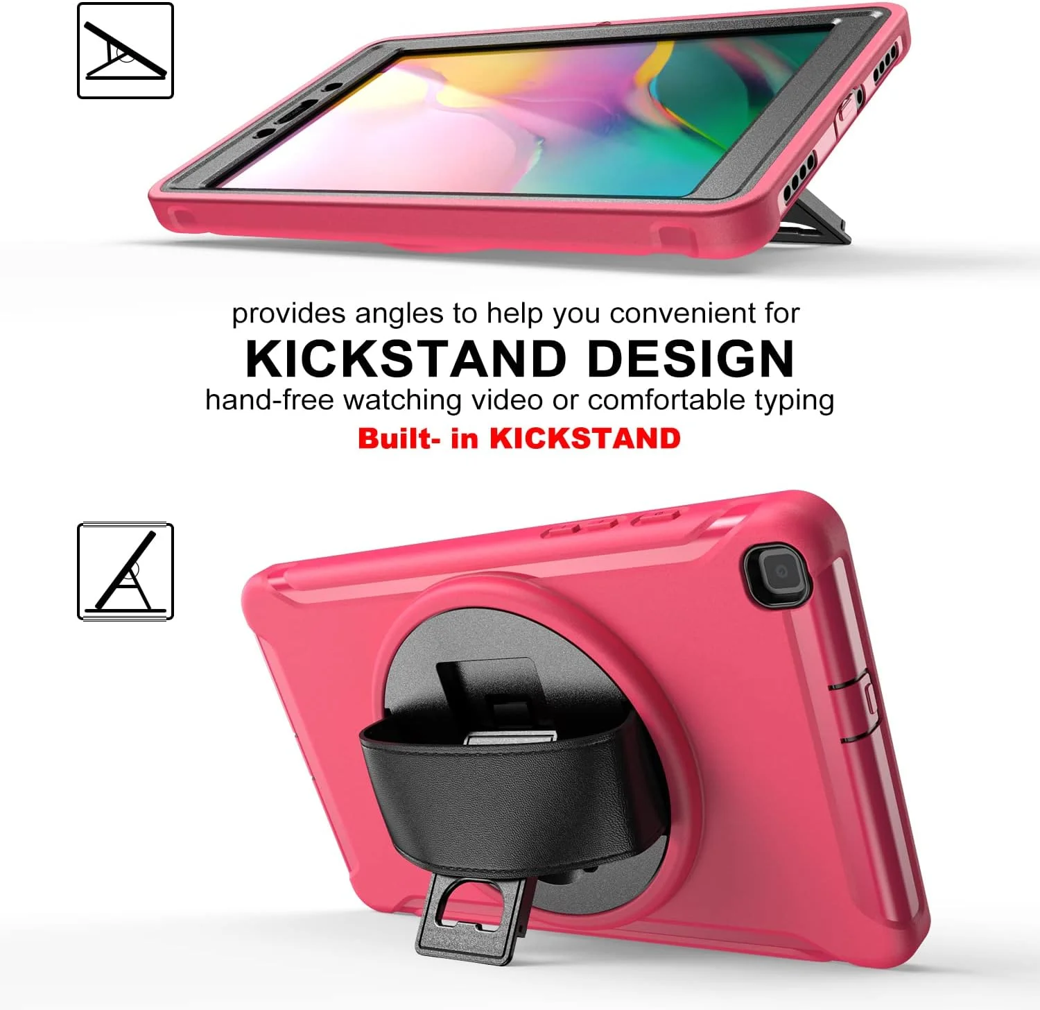 کاور تبلت زومون برای سامسونگ گلکسی تب A 8.0 (2019) [SM-T290 / SM-T295]، محافظ هیبریدی ضد ضربه، پایه چرخان 360 درجه، بند دستی