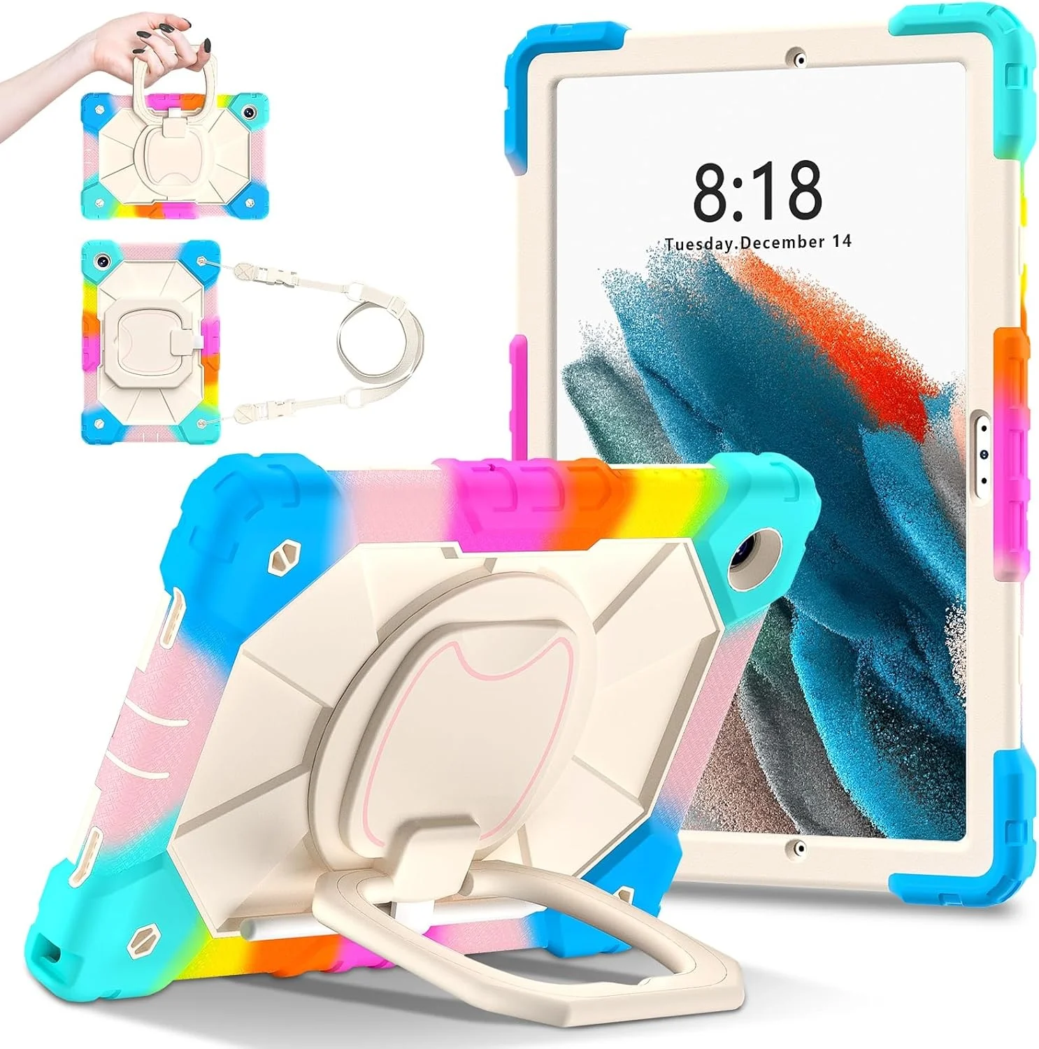 کاور تبلت، قاب تبلت سازگار با تبلت سامسونگ گلکسی تب A8 10.5 اینچ X200 / X205 (2021)، کاور محافظ مقاوم در برابر ضربه با پایه چرخان 360 درجه + بند دستی + بند شانه، مناسب برای منزل کاور تبلت، قاب تبلت سازگار با تبلت سامسونگ گلکسی تب A8 10.5 اینچ X200 / X205 (2021)، کاور محافظ مقاوم در برابر ضربه با پایه چرخان 360 درجه + بند دستی + بند شانه، مناسب برای منزل