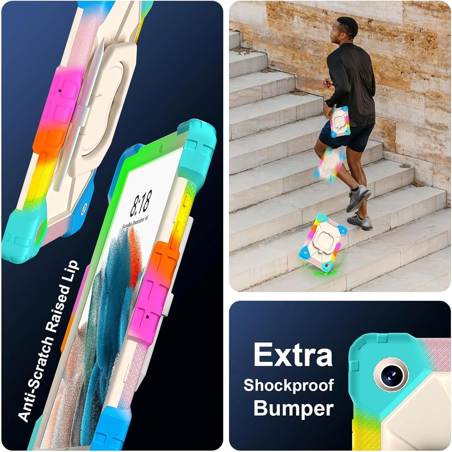 کاور تبلت، قاب تبلت سازگار با تبلت سامسونگ گلکسی تب A8 10.5 اینچ X200 / X205 (2021)، کاور محافظ مقاوم در برابر ضربه با پایه چرخان 360 درجه + بند دستی + بند شانه، مناسب برای منزل کاور تبلت، قاب تبلت سازگار با تبلت سامسونگ گلکسی تب A8 10.5 اینچ X200 / X205 (2021)، کاور محافظ مقاوم در برابر ضربه با پایه چرخان 360 درجه + بند دستی + بند شانه، مناسب برای منزل