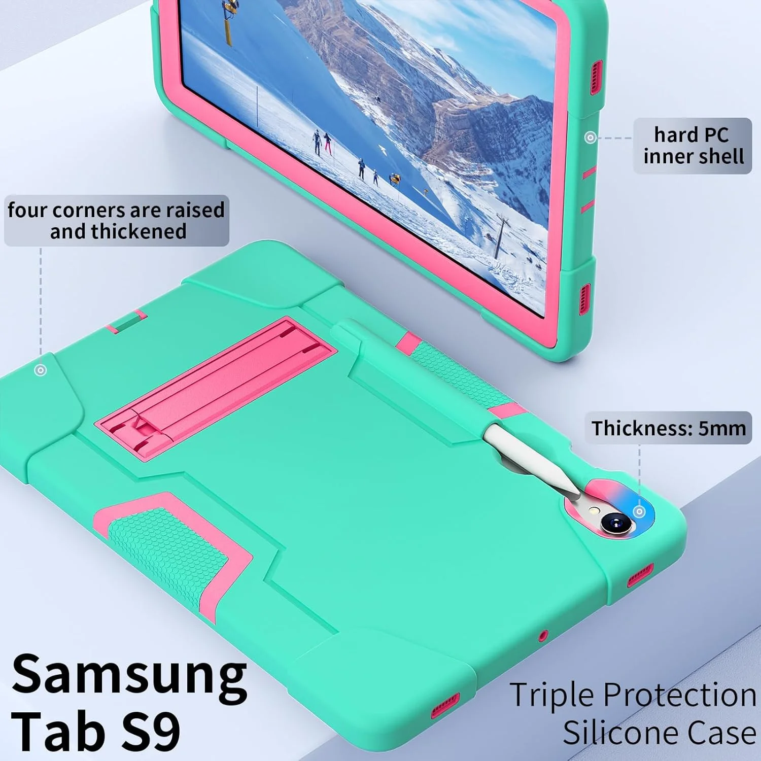 کاور تبلت کودکانه Gruattreay سازگار با تبلت سامسونگ گلکسی تب S9 11 اینچ 2023، کاور محافظ با جای قلم، سیلیکونی، دارای پایه افقی و عمودی، ضد ضربه کودکانه (مشکی/صورتی) کاور تبلت کودکانه Gruattreay سازگار با تبلت سامسونگ گلکسی تب S9 11 اینچ 2023، کاور محافظ با جای قلم، سیلیکونی، دارای پایه افقی و عمودی، ضد ضربه کودکانه (مشکی/صورتی)