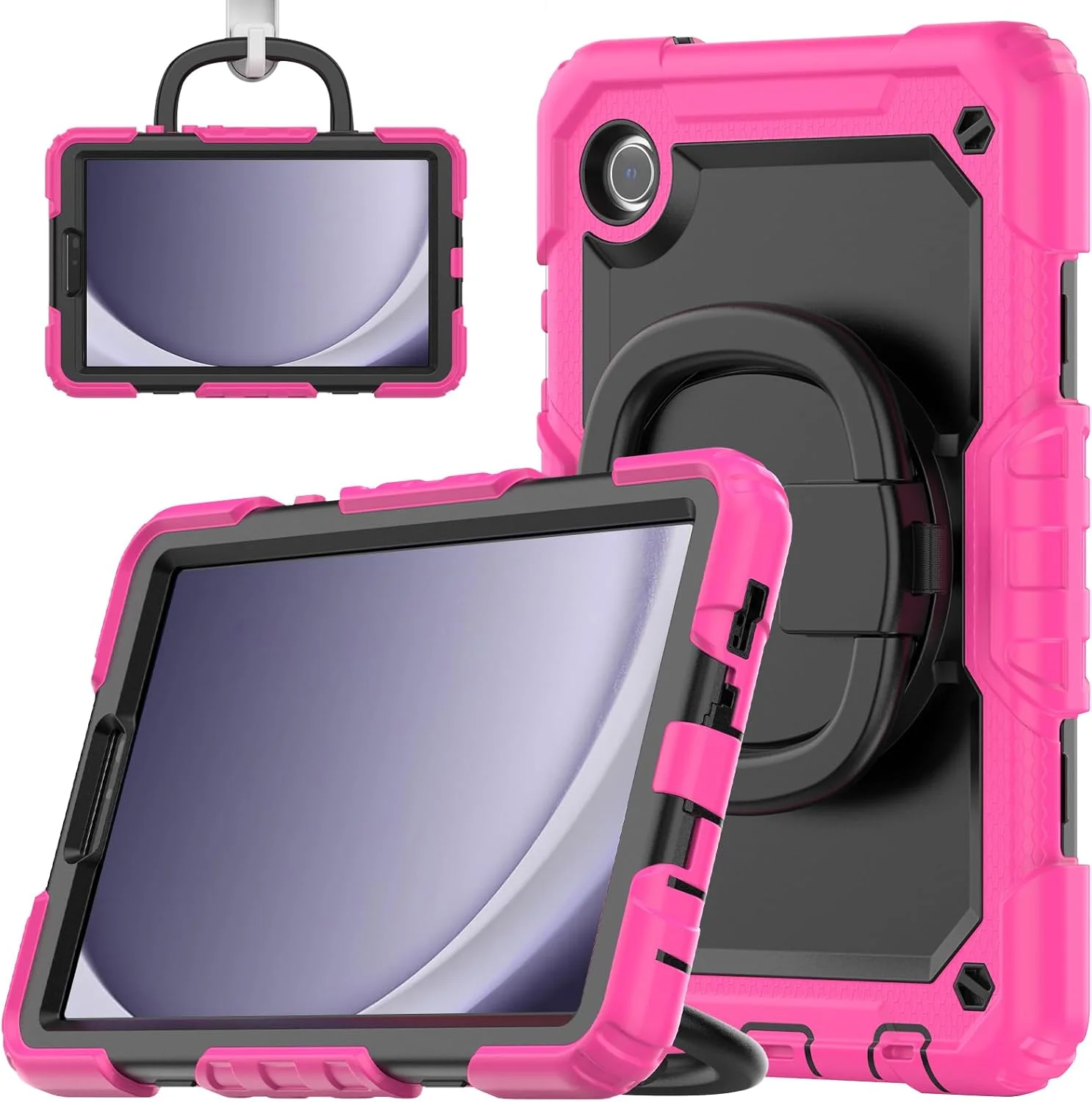 کیف محافظ تبلت مقاوم Nincyee مناسب برای Samsung Galaxy Tab A9 8.7 اینچ 2023، کاور سیلیکونی ضد ضربه 3 در 1 با جای مداد، بند شانه، پایه تاشو نامرئی