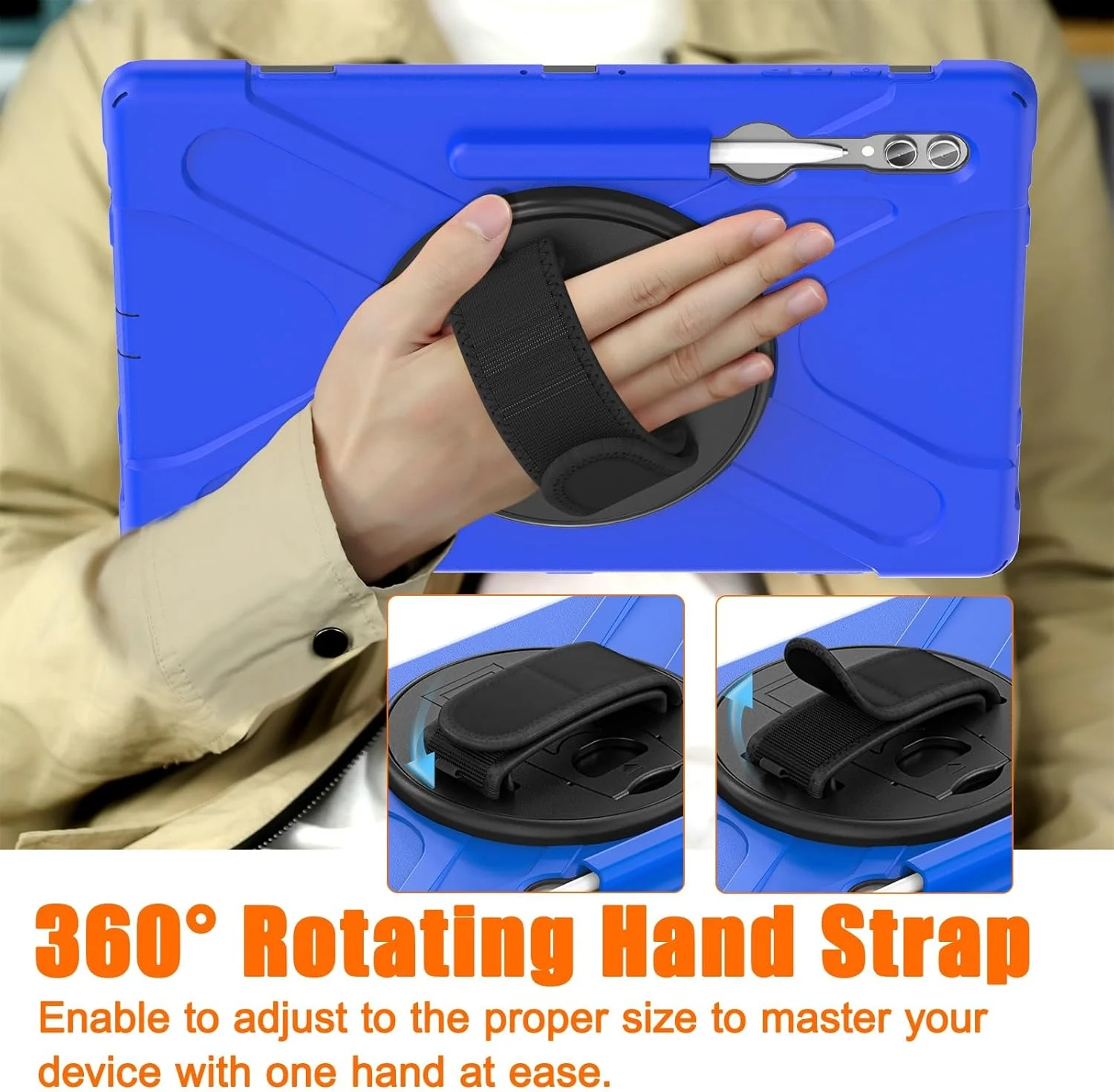 کیف تبلت مناسب برای Samsung Galaxy Tab S10 Ultra 14.6 اینچ (2024)، کیف مقاوم در برابر ضربه و محافظت در برابر افتادن با نگهدارنده قلم، محافظ تبلت با بند شانه (Mavi)