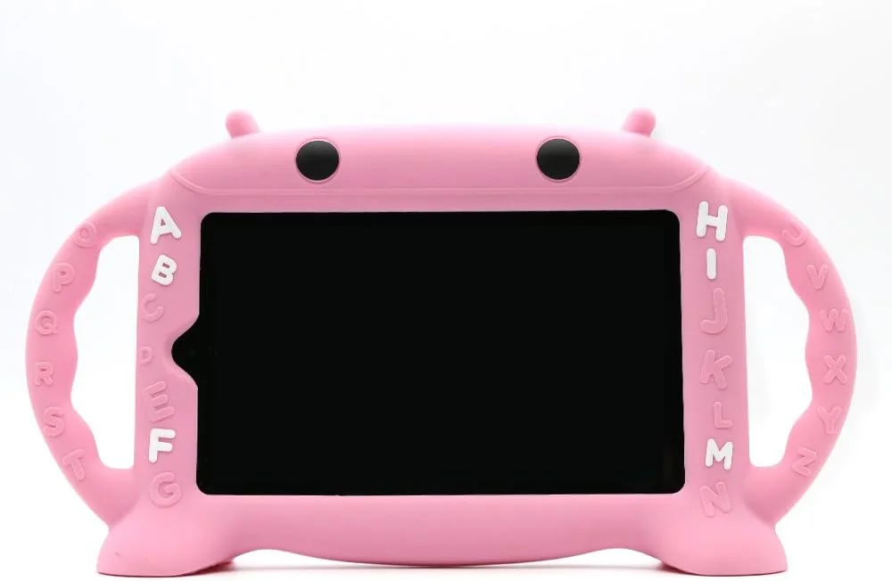 CHIN FAI Kids Proof Case for Samsung 7 inch Tablet Galaxy Tab A/3/3 Lite/4/E Lite 7.0 [Cartoon Robot Series] Silicone Handle Stand Case Cover for Tablet SM-T280/T113/T230 (Pink)
