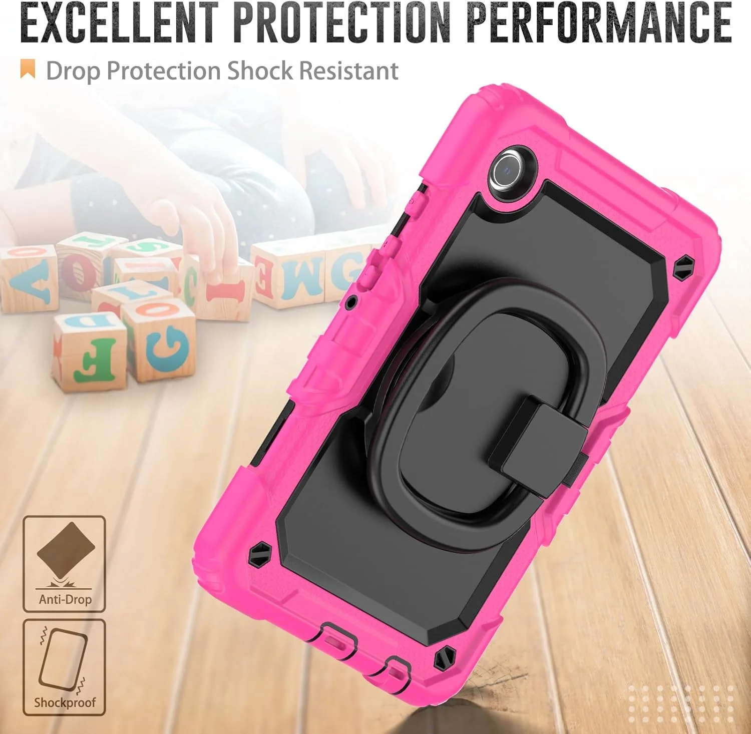 کیف محافظ تبلت مقاوم Nincyee مناسب برای Samsung Galaxy Tab A9 8.7 اینچ 2023، کاور سیلیکونی ضد ضربه 3 در 1 با جای مداد، بند شانه، پایه تاشو نامرئی