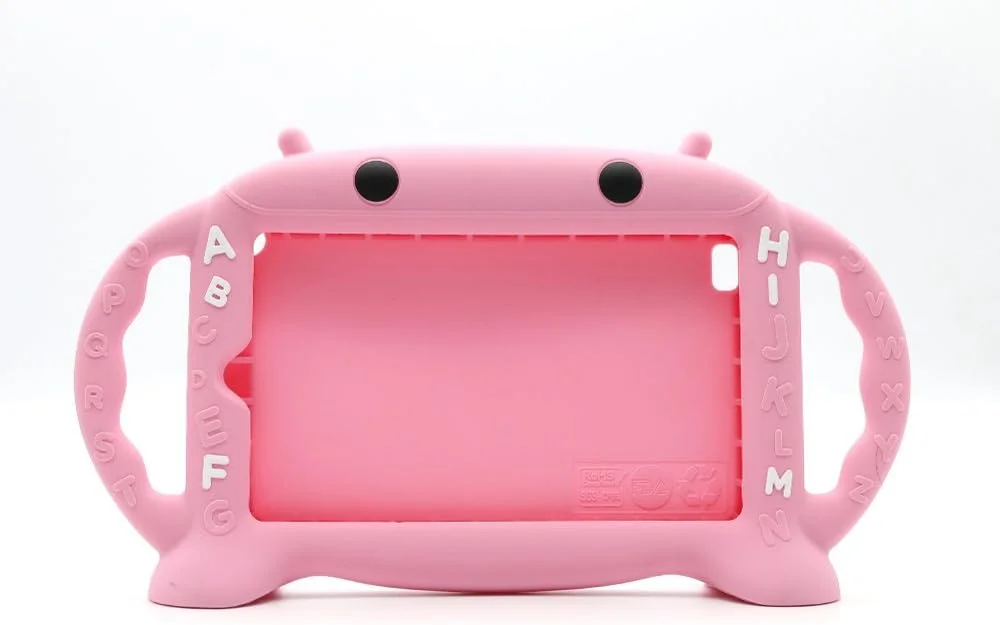 CHIN FAI Kids Proof Case for Samsung 7 inch Tablet Galaxy Tab A/3/3 Lite/4/E Lite 7.0 [Cartoon Robot Series] Silicone Handle Stand Case Cover for Tablet SM-T280/T113/T230 (Pink)