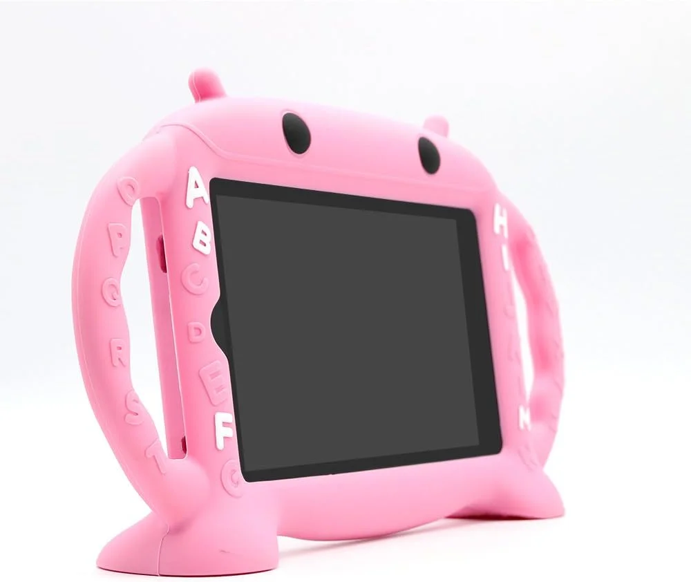 CHIN FAI Kids Proof Case for Samsung 7 inch Tablet Galaxy Tab A/3/3 Lite/4/E Lite 7.0 [Cartoon Robot Series] Silicone Handle Stand Case Cover for Tablet SM-T280/T113/T230 (Pink)