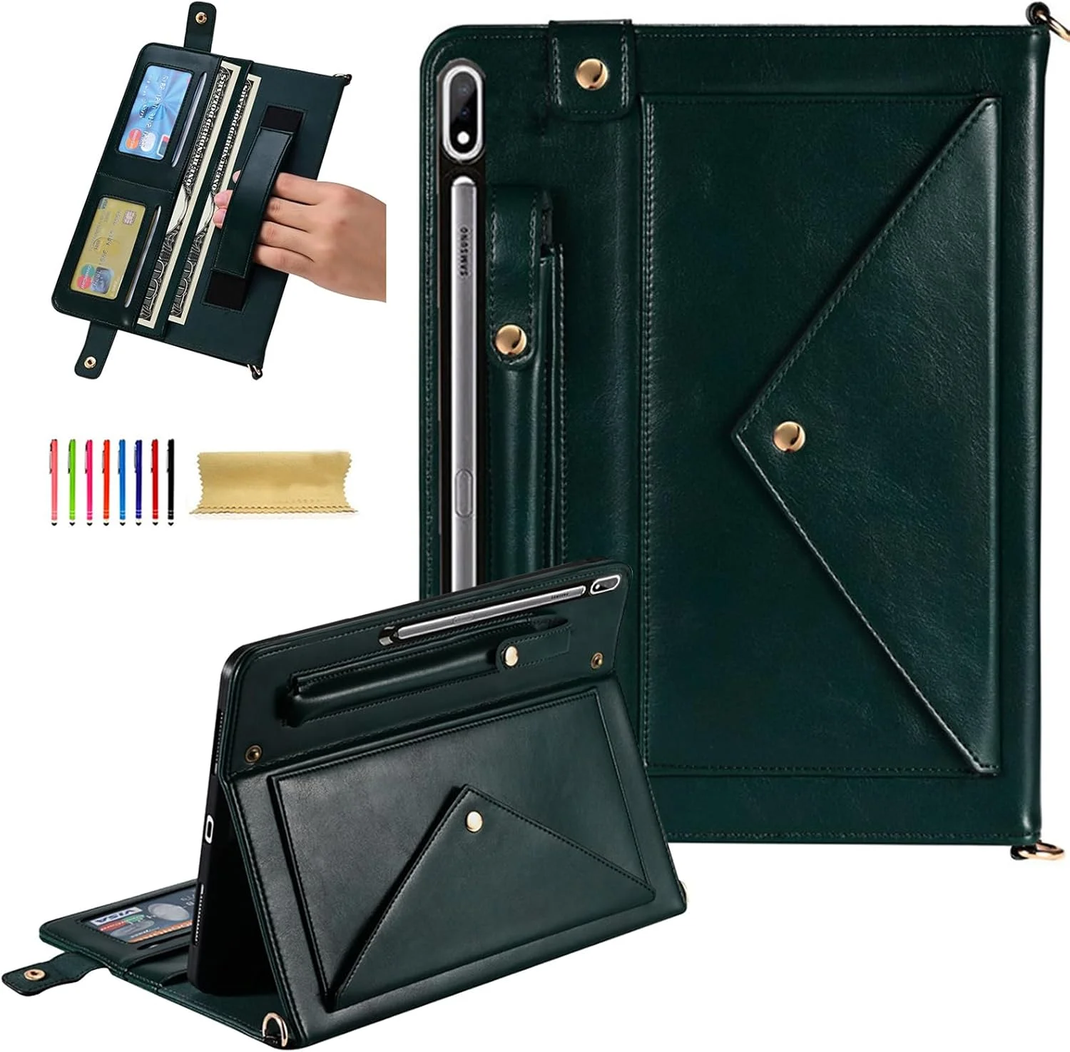 Dteck Case for Samsung Galaxy Tab S9 FE Plus,Galaxy Tab S10+/S9+ Case 12.4",PU Leather Business Stand Protective Cover with S Pen Holder Card Slots Shoulder Hand Strap Handbag Wallet Cover,DarkGreen Dteck Case for Samsung Galaxy Tab S9 FE Plus,Galaxy Tab S10+/S9+ Case 12.4",PU Leather Business Stand Protective Cover with S Pen Holder Card Slots Shoulder Hand Strap Handbag Wallet Cover,DarkGreen
