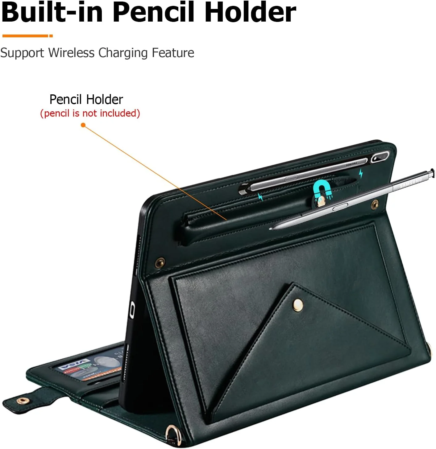 Dteck Case for Samsung Galaxy Tab S9 FE Plus,Galaxy Tab S10+/S9+ Case 12.4",PU Leather Business Stand Protective Cover with S Pen Holder Card Slots Shoulder Hand Strap Handbag Wallet Cover,DarkGreen Dteck Case for Samsung Galaxy Tab S9 FE Plus,Galaxy Tab S10+/S9+ Case 12.4",PU Leather Business Stand Protective Cover with S Pen Holder Card Slots Shoulder Hand Strap Handbag Wallet Cover,DarkGreen