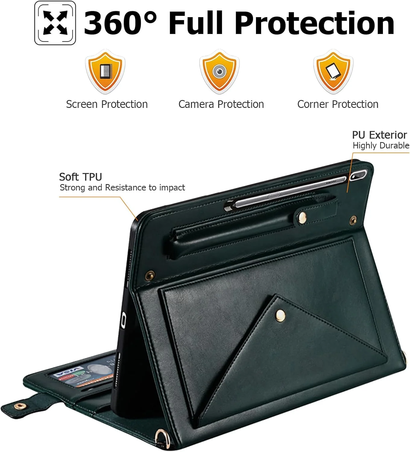 Dteck Case for Samsung Galaxy Tab S9 FE Plus,Galaxy Tab S10+/S9+ Case 12.4",PU Leather Business Stand Protective Cover with S Pen Holder Card Slots Shoulder Hand Strap Handbag Wallet Cover,DarkGreen Dteck Case for Samsung Galaxy Tab S9 FE Plus,Galaxy Tab S10+/S9+ Case 12.4",PU Leather Business Stand Protective Cover with S Pen Holder Card Slots Shoulder Hand Strap Handbag Wallet Cover,DarkGreen