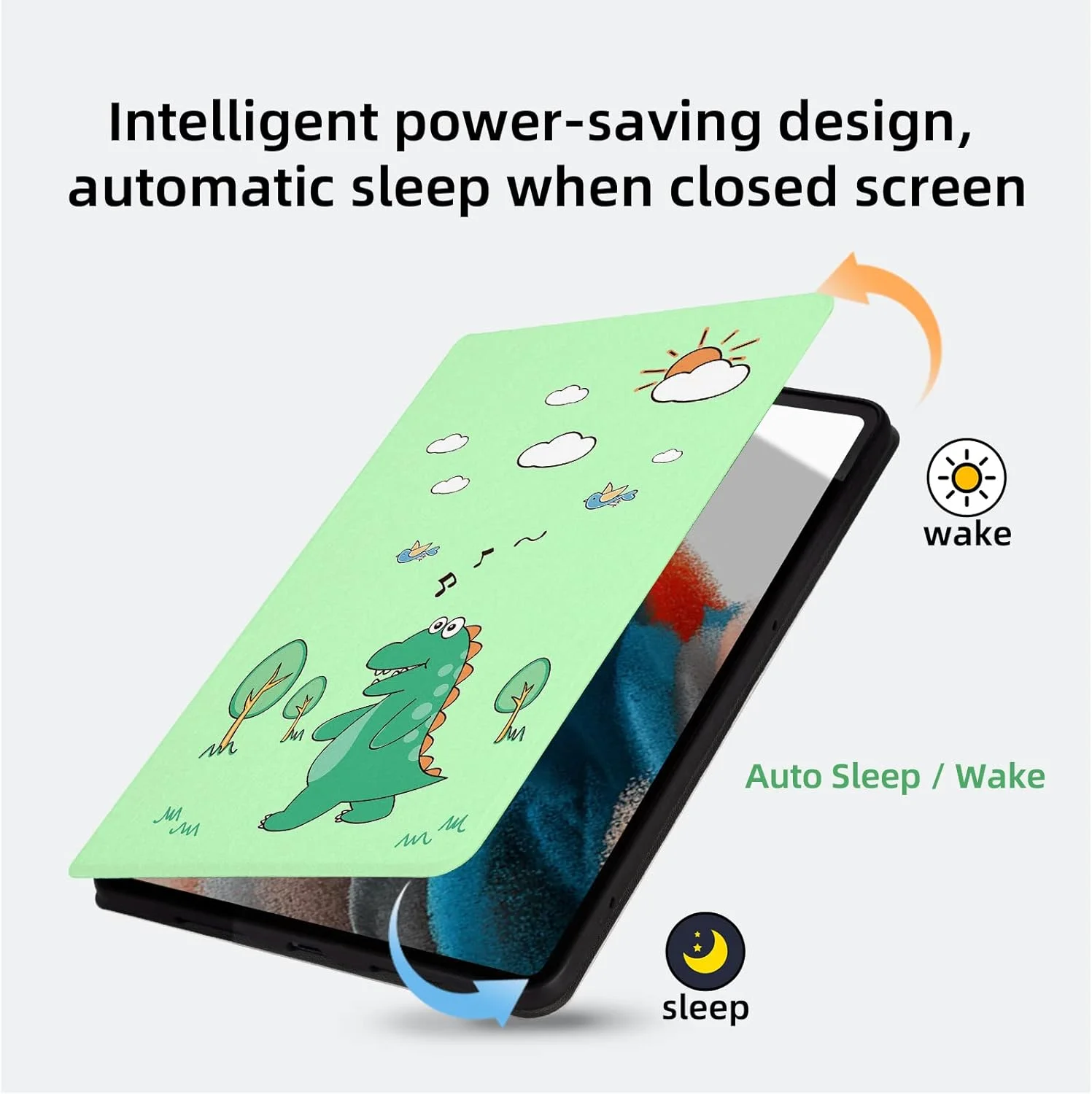 کیف محافظ طرح دار Nuouxoco برای تبلت سامسونگ گلکسی تب A8 با صفحه نمایش 10.5 اینچی (مدل SM-X200/X205/X207) مدل 2022، کاور محافظ ضد ضربه تمام بدنه با قابلیت تاشوندگی - طرح دایناسور بامزه