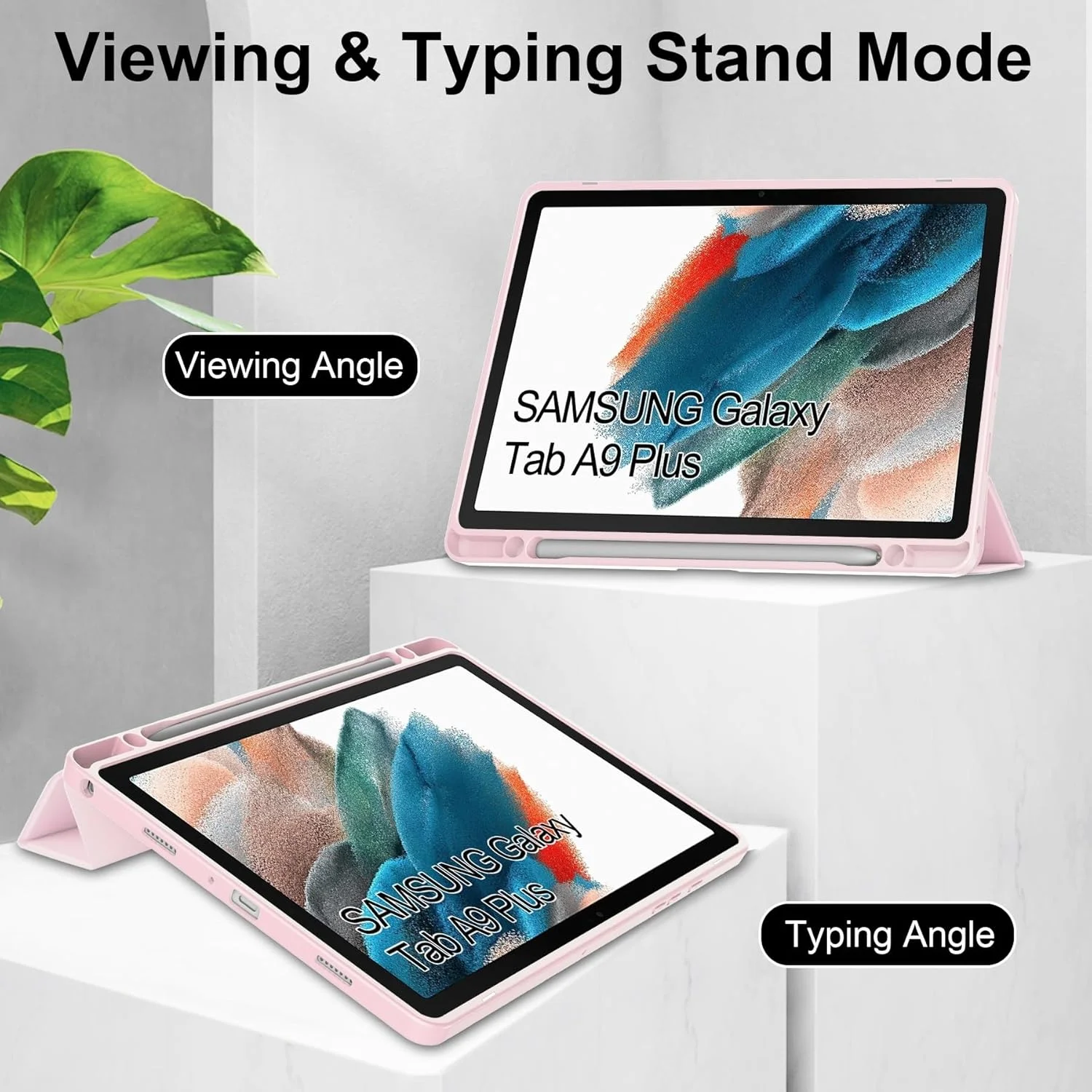 کاور هوشمند تبلت سه تایی سازگار با تبلت سامسونگ گلکسی تب A9 پلاس 11 اینچی SM-X210/216/X218، کاور محافظ باریک TPU با پشت شفاف و استند به همراه جای قلم، کاور ضد ضربه با قابلیت بیدار/خواب خودکار. صورتی کاور هوشمند تبلت سه تایی سازگار با تبلت سامسونگ گلکسی تب A9 پلاس 11 اینچی SM-X210/216/X218، کاور محافظ باریک TPU با پشت شفاف و استند به همراه جای قلم، کاور ضد ضربه با قابلیت بیدار/خواب خودکار. صورتی